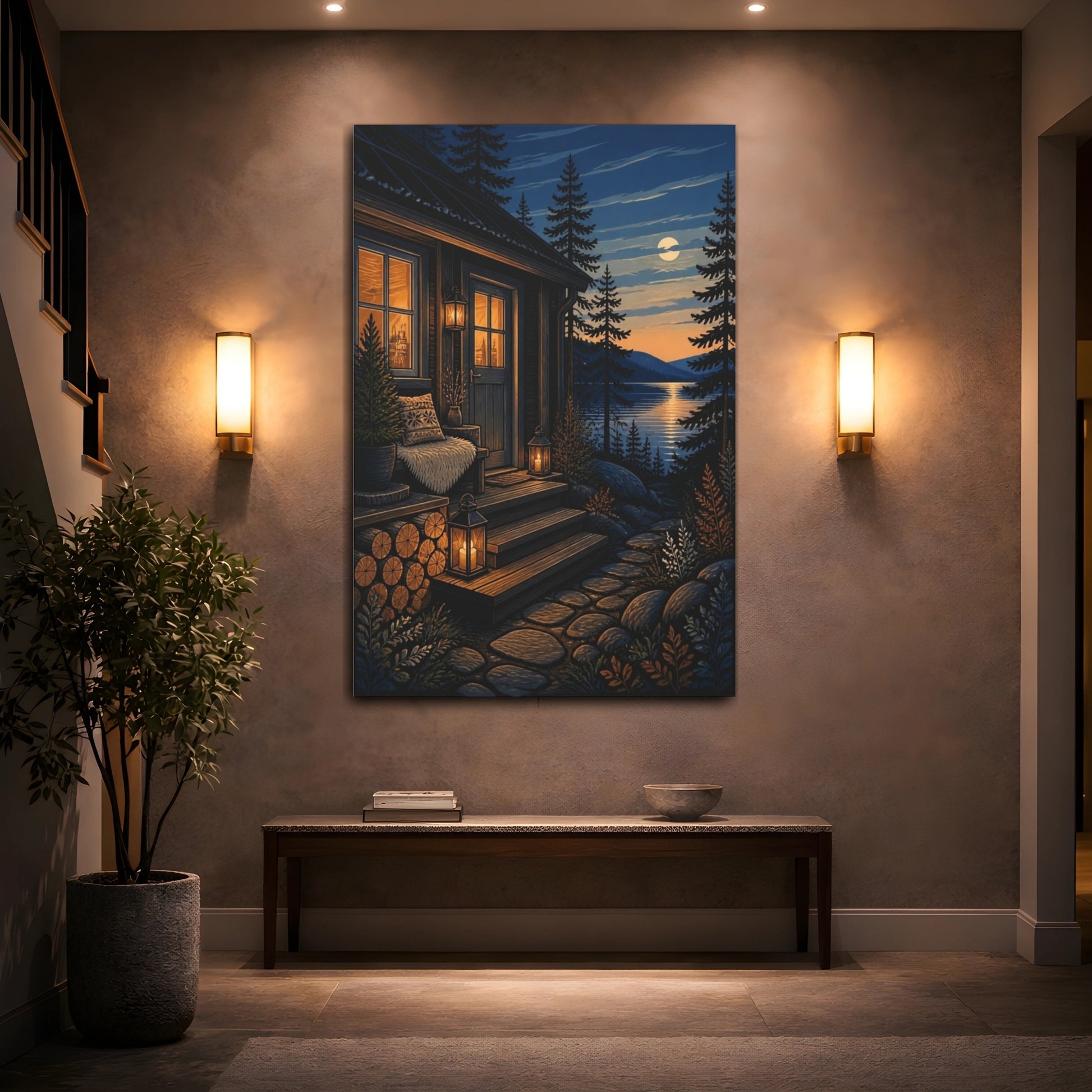 Mockup 2. Nordic Lakeside Cabin shown as canvas print