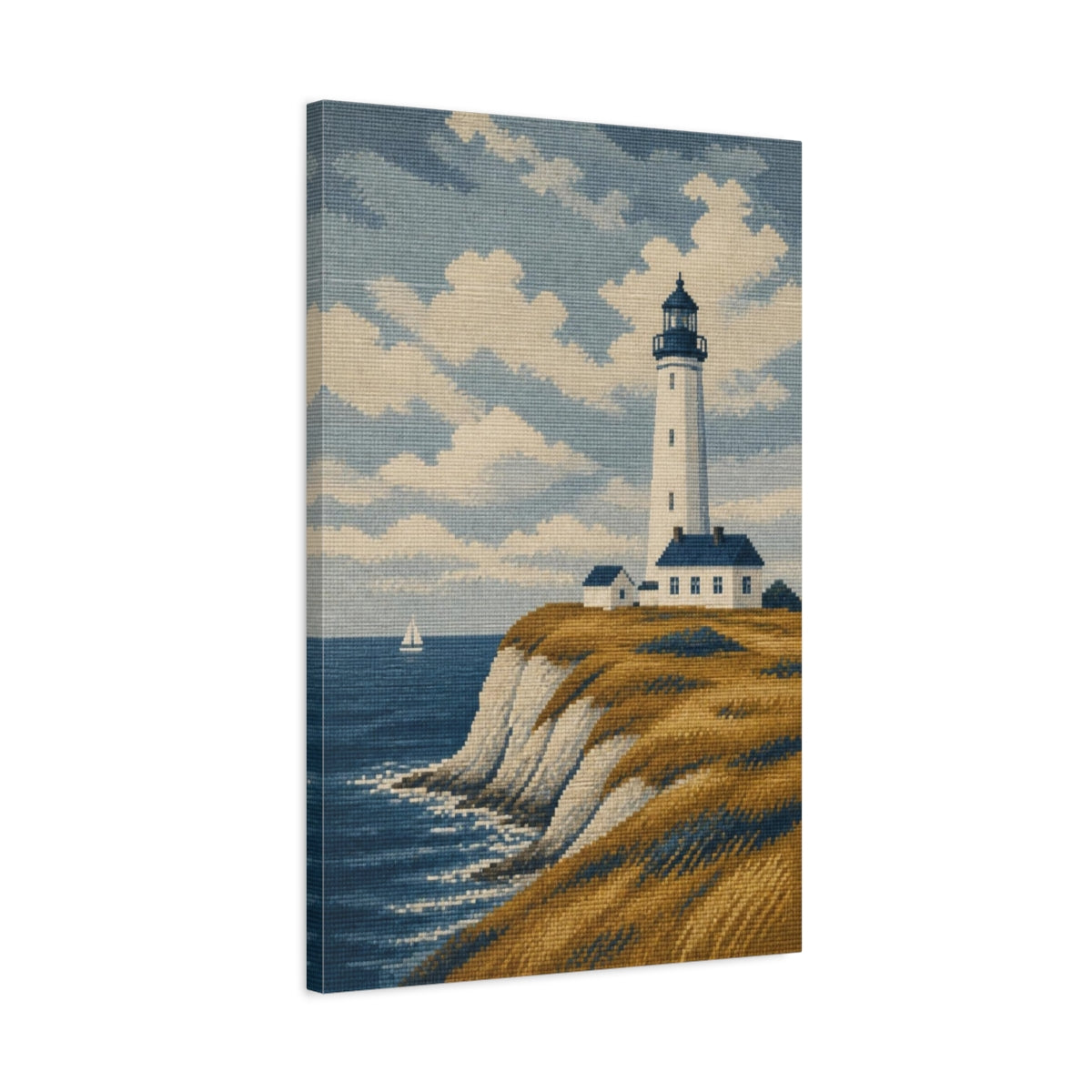 Side Mockup 2. Nordic Lighthouse On Bluff shown as canvas print