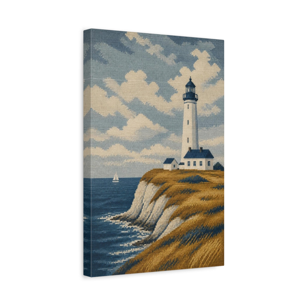 Side Mockup 4. Nordic Lighthouse On Bluff shown as canvas print