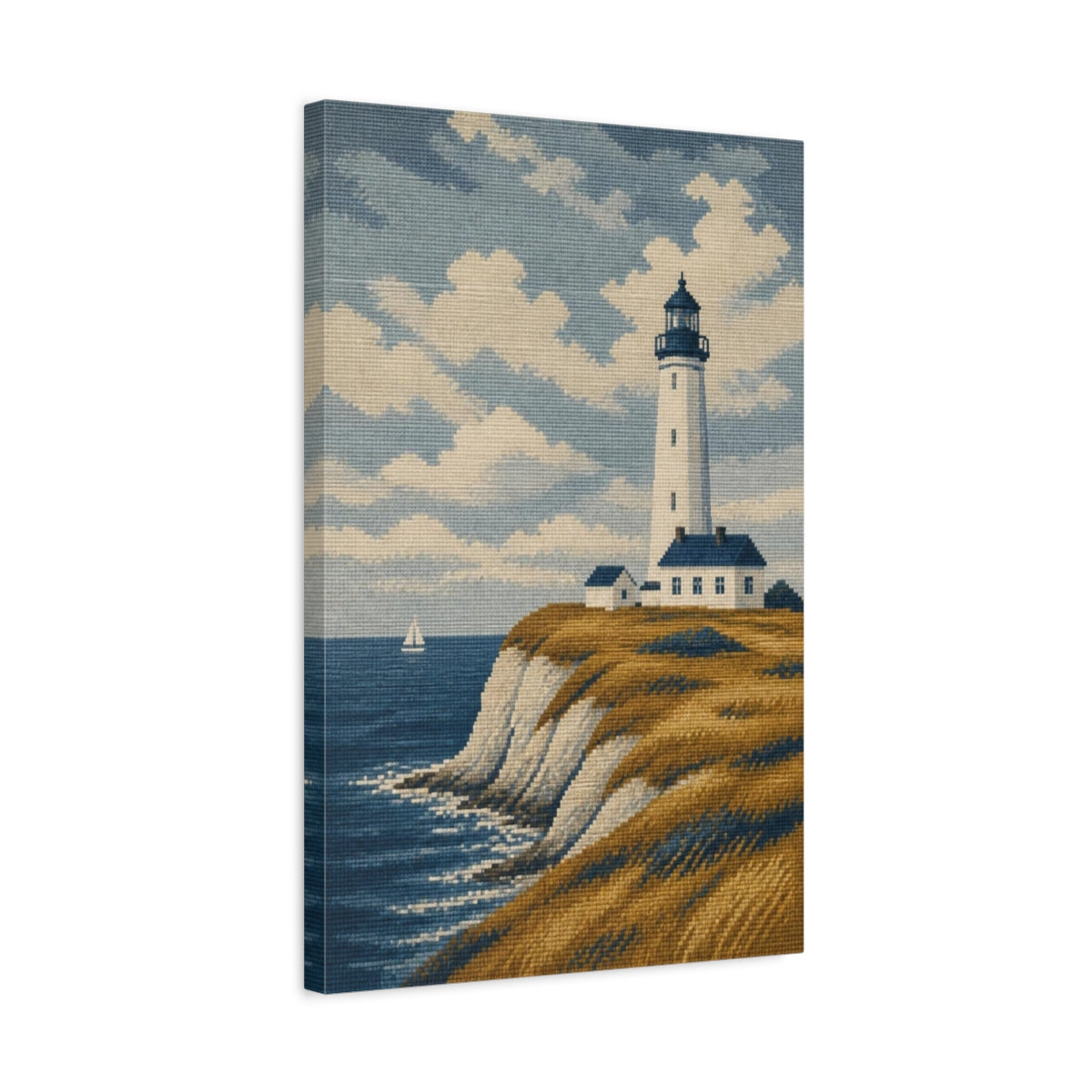 Side Mockup 3. Nordic Lighthouse On Bluff shown as canvas print
