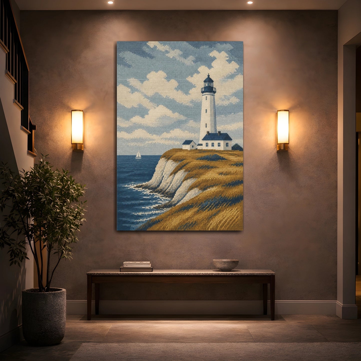 Mockup 2. Nordic Lighthouse On Bluff shown as canvas print