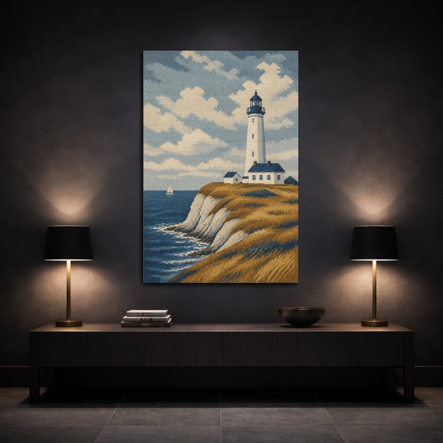 Mockup 3. Nordic Lighthouse On Bluff shown as canvas print