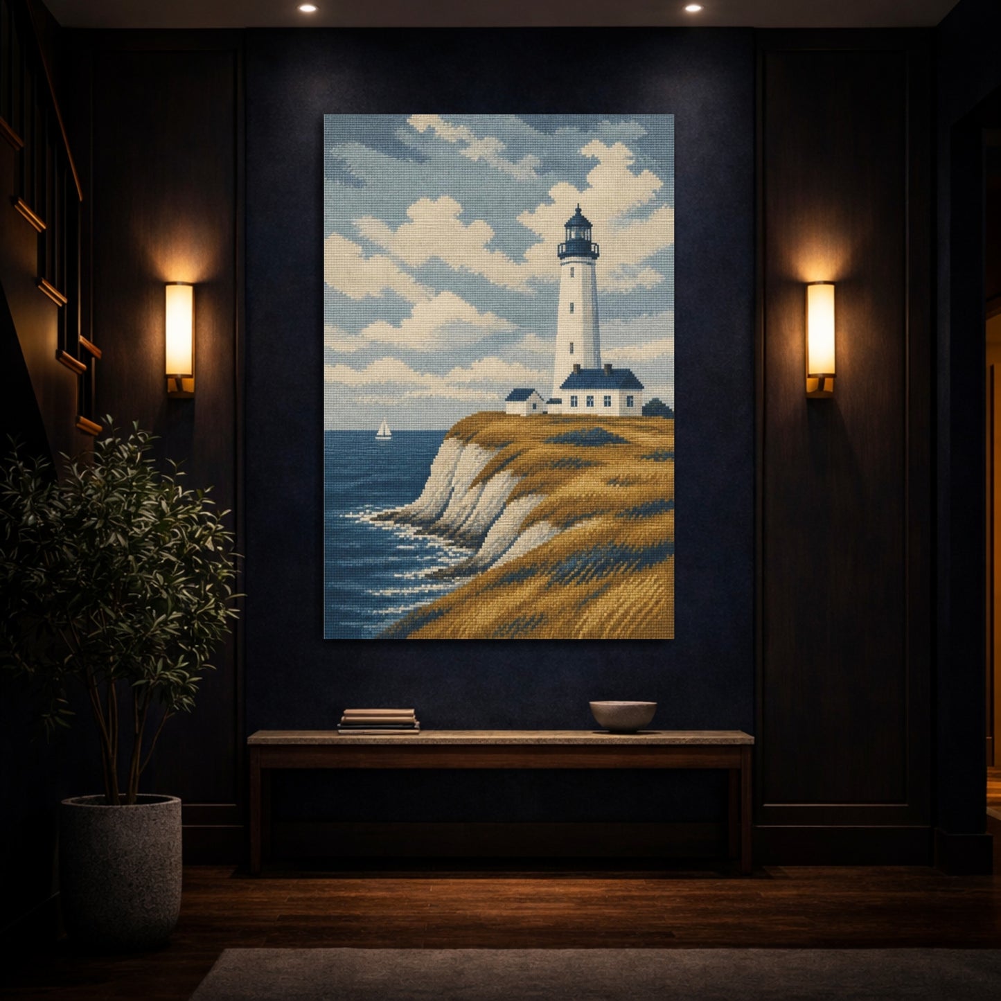 Mockup 4. Nordic Lighthouse On Bluff shown as canvas print