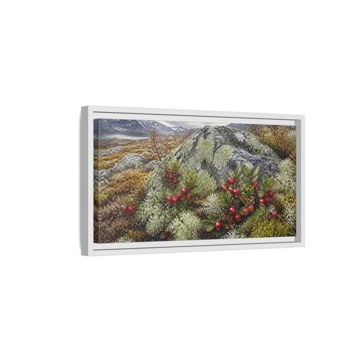 Side Mockup 6. Nordic Lingonberry Rock shown as framed canvas print