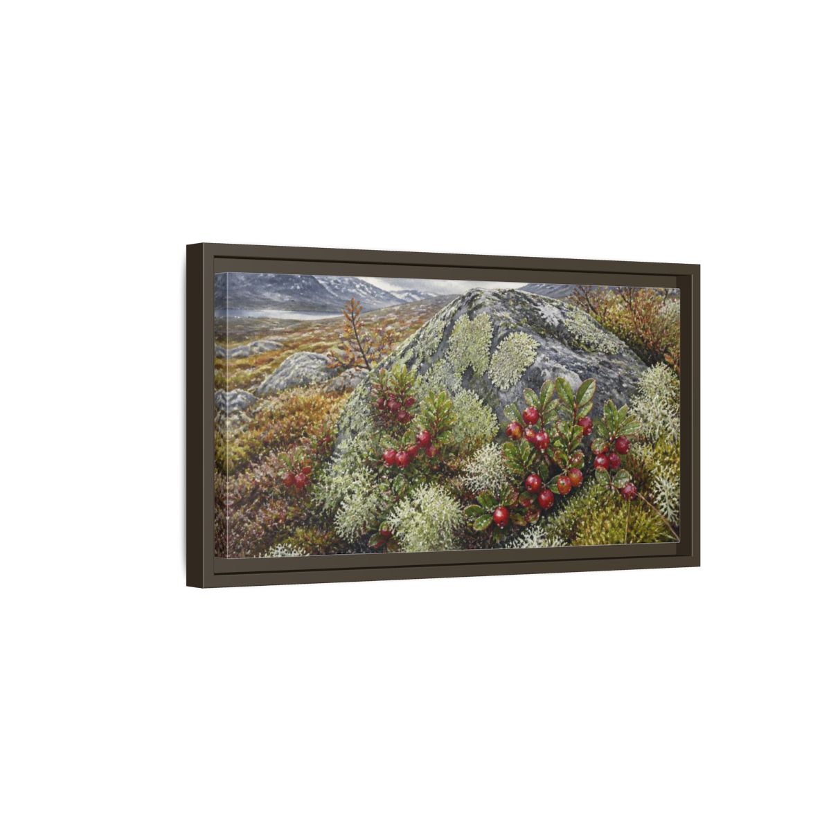 Side Mockup 7. Nordic Lingonberry Rock shown as framed canvas print