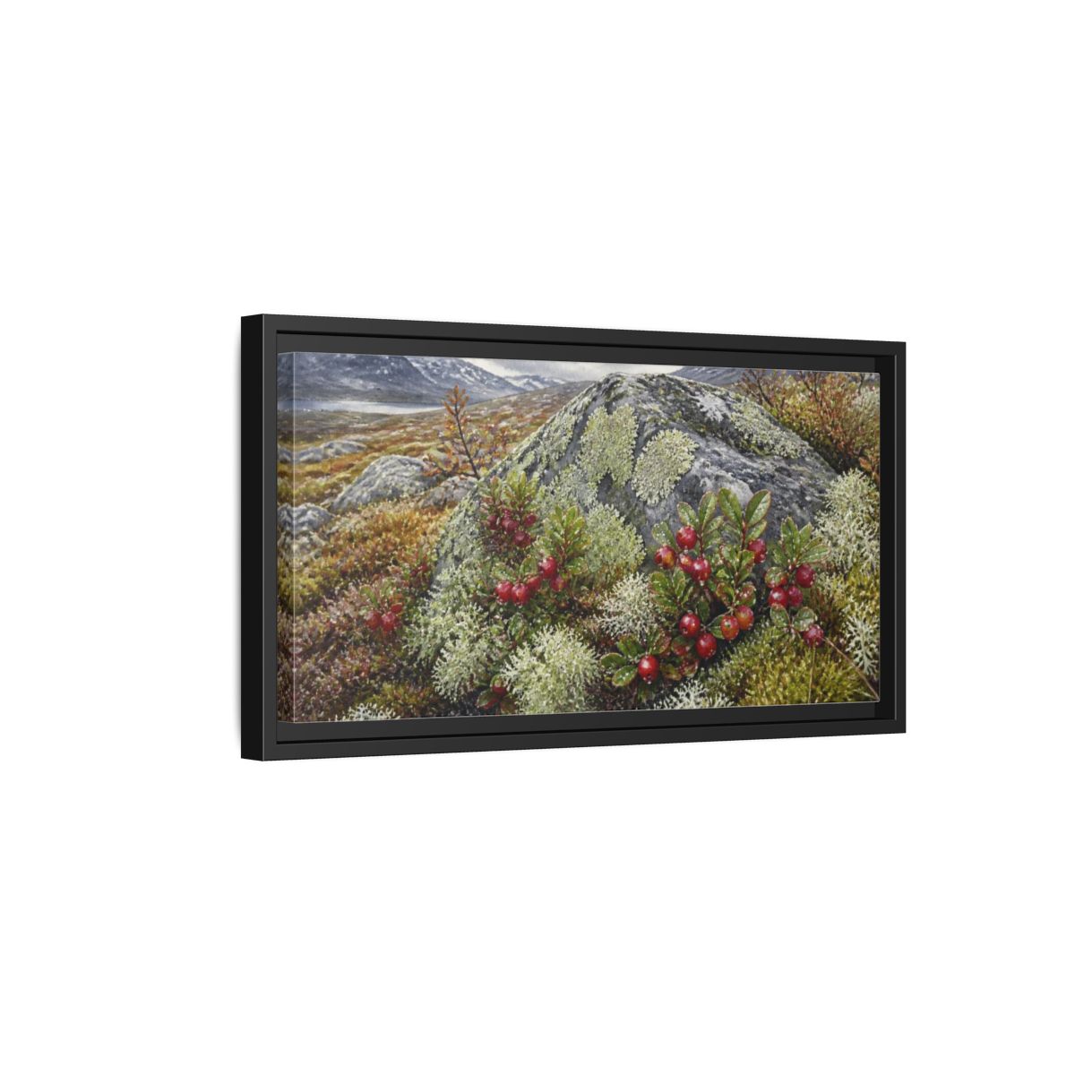 Side Mockup 8. Nordic Lingonberry Rock shown as framed canvas print