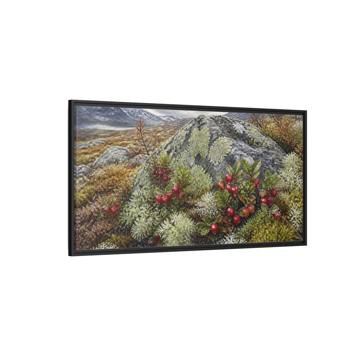 Side Mockup 5. Nordic Lingonberry Rock shown as framed canvas print