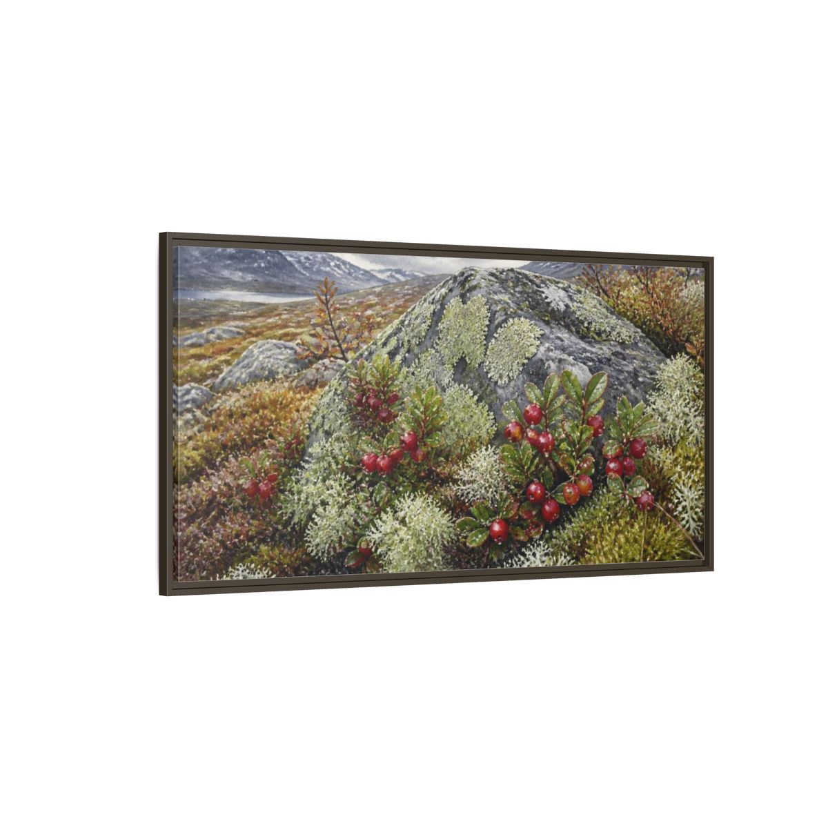 Side Mockup 4. Nordic Lingonberry Rock shown as framed canvas print