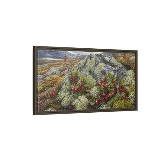 Main Mockup. Nordic Lingonberry Rock shown as framed canvas print