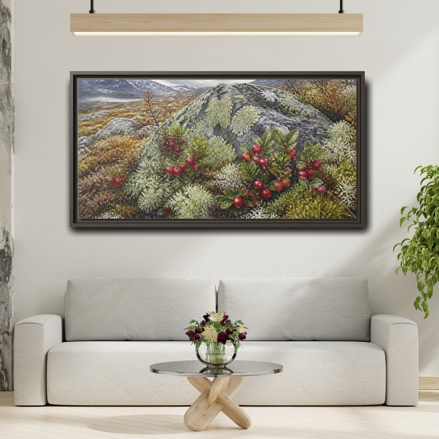 Mockup 2. Nordic Lingonberry Rock shown as framed canvas print