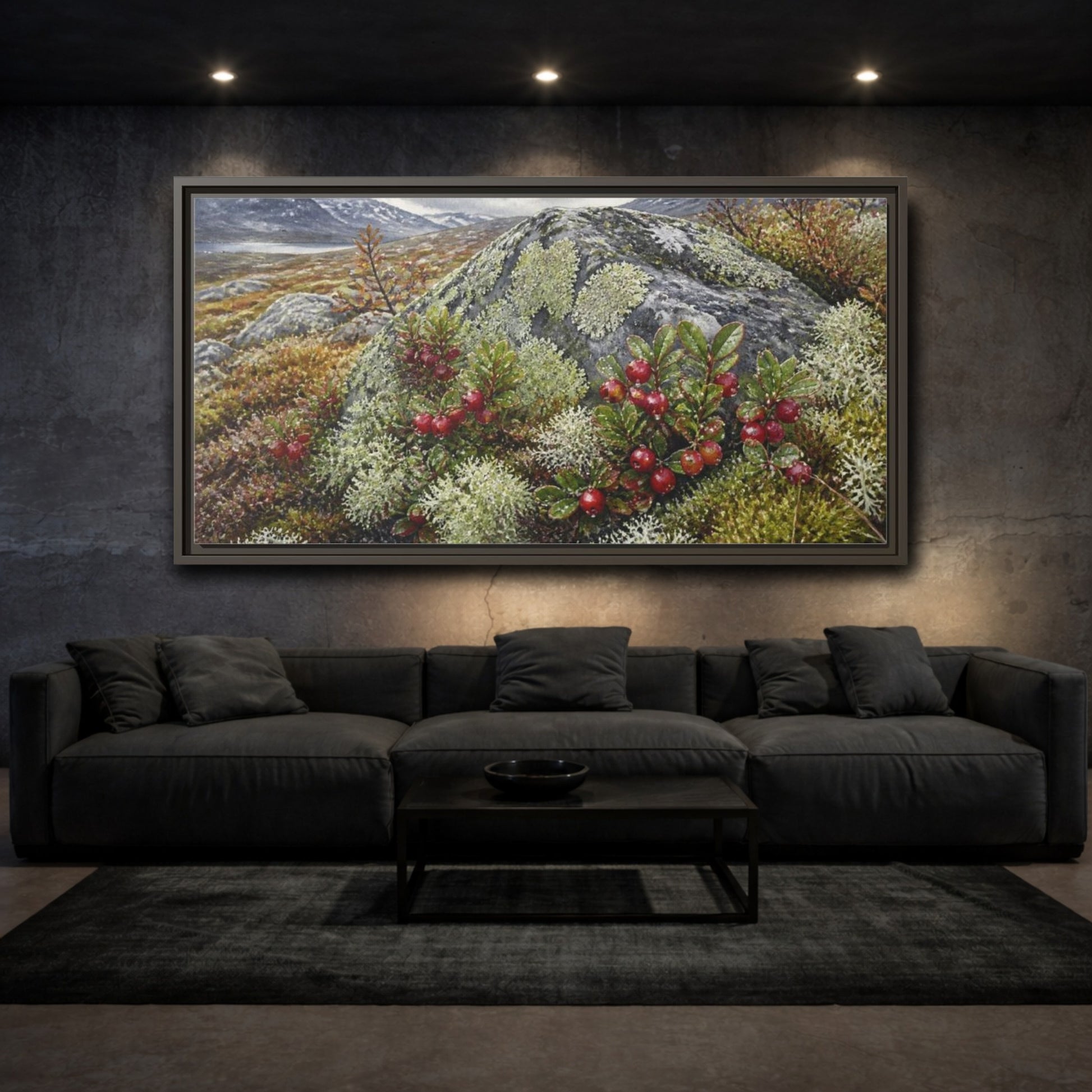 Mockup 3. Nordic Lingonberry Rock shown as framed canvas print