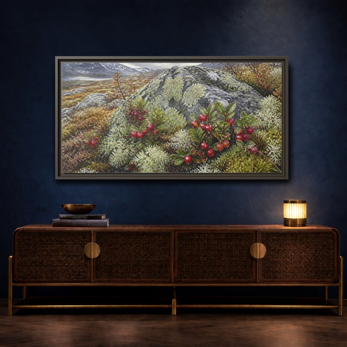 Mockup 4. Nordic Lingonberry Rock shown as framed canvas print