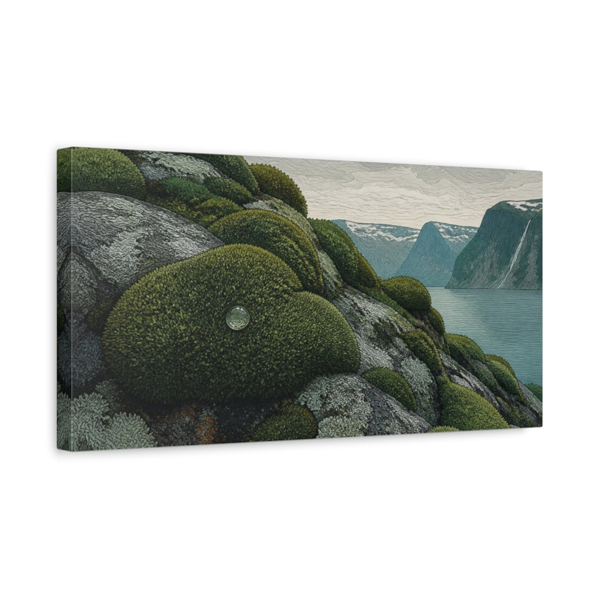 Side Mockup 3. Nordic Moss Mounds shown as canvas print