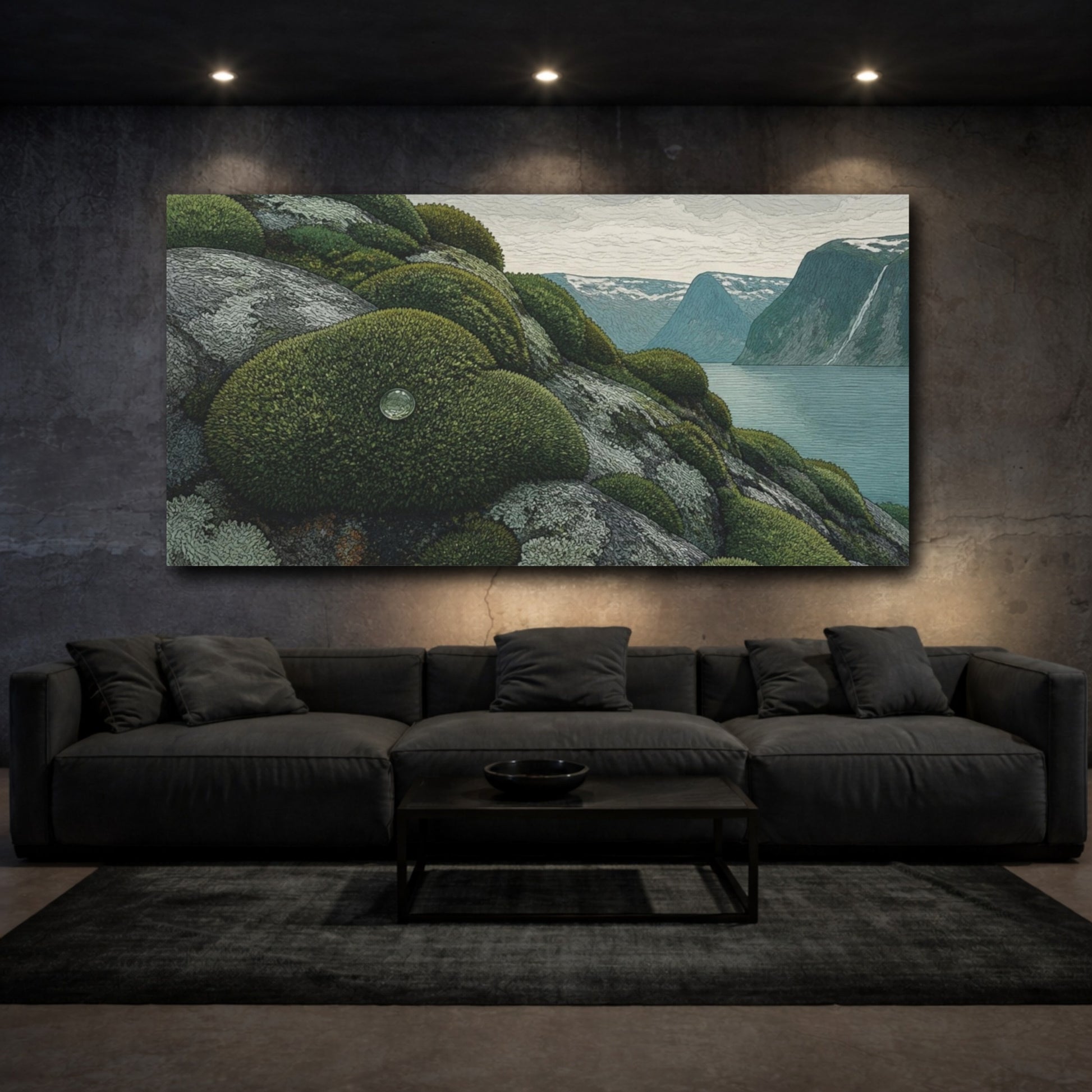 Mockup 3. Nordic Moss Mounds shown as canvas print