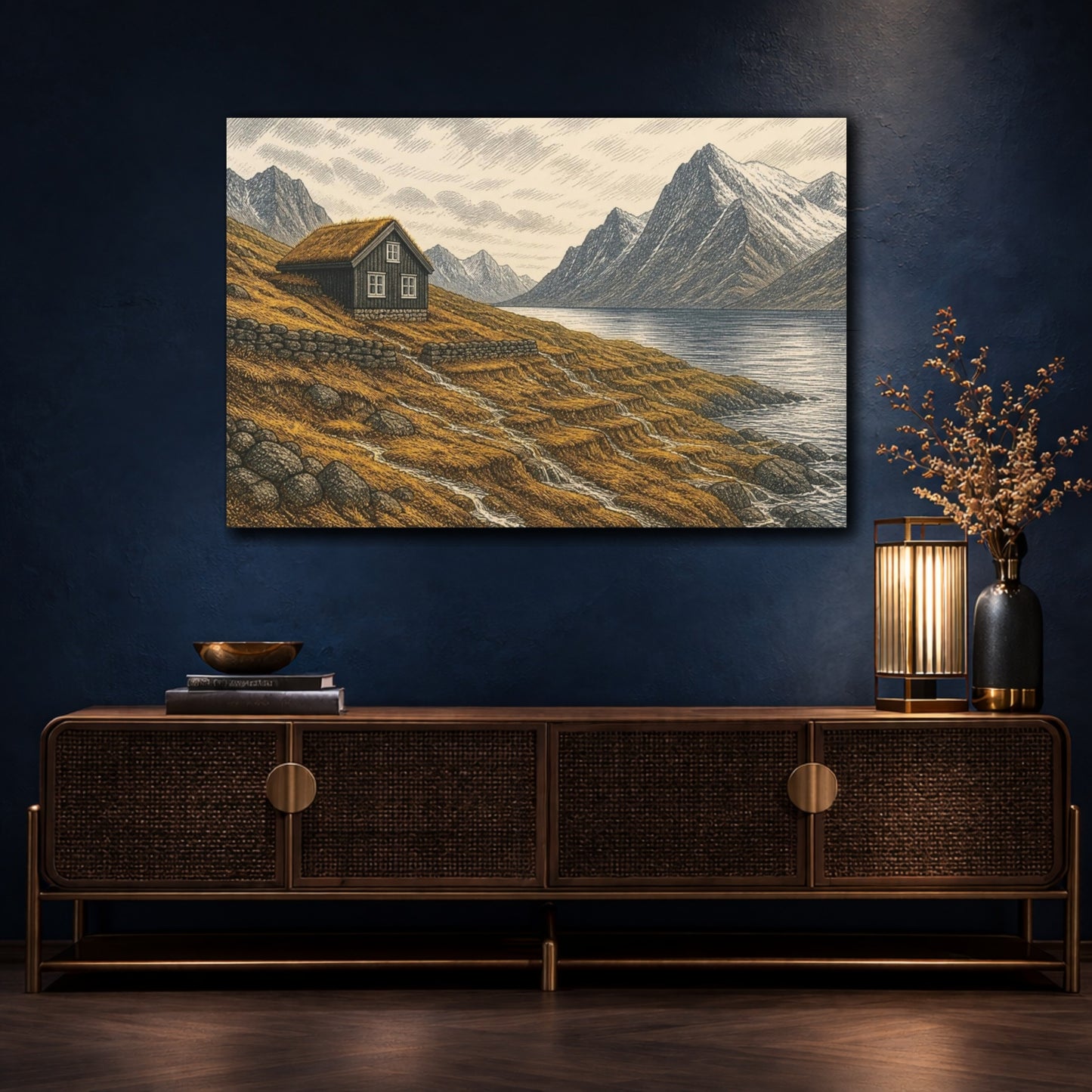 Mockup 4. Nordic Mountain Cabin shown as canvas print