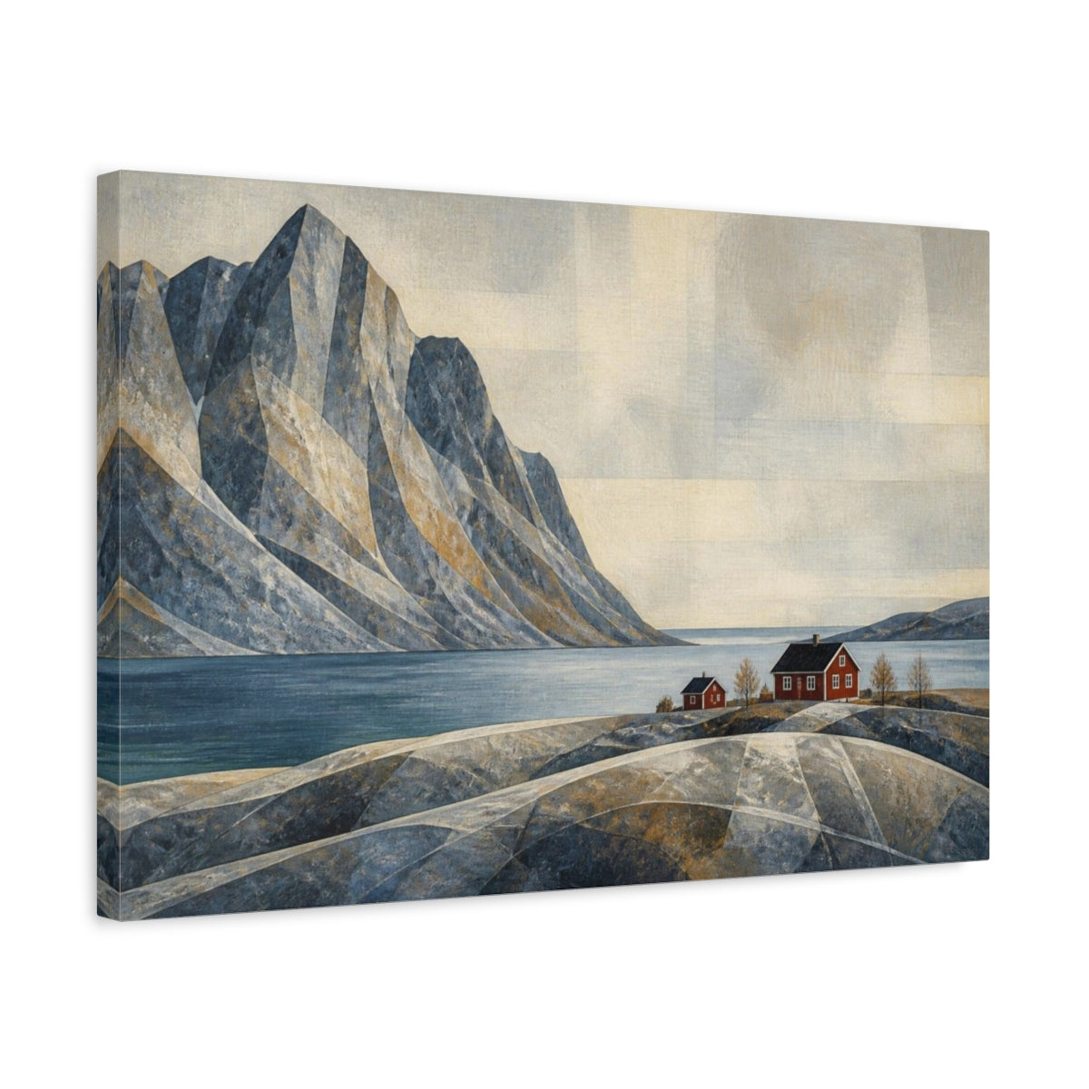 Side Mockup 3. Nordic Mountain Fjord shown as canvas print
