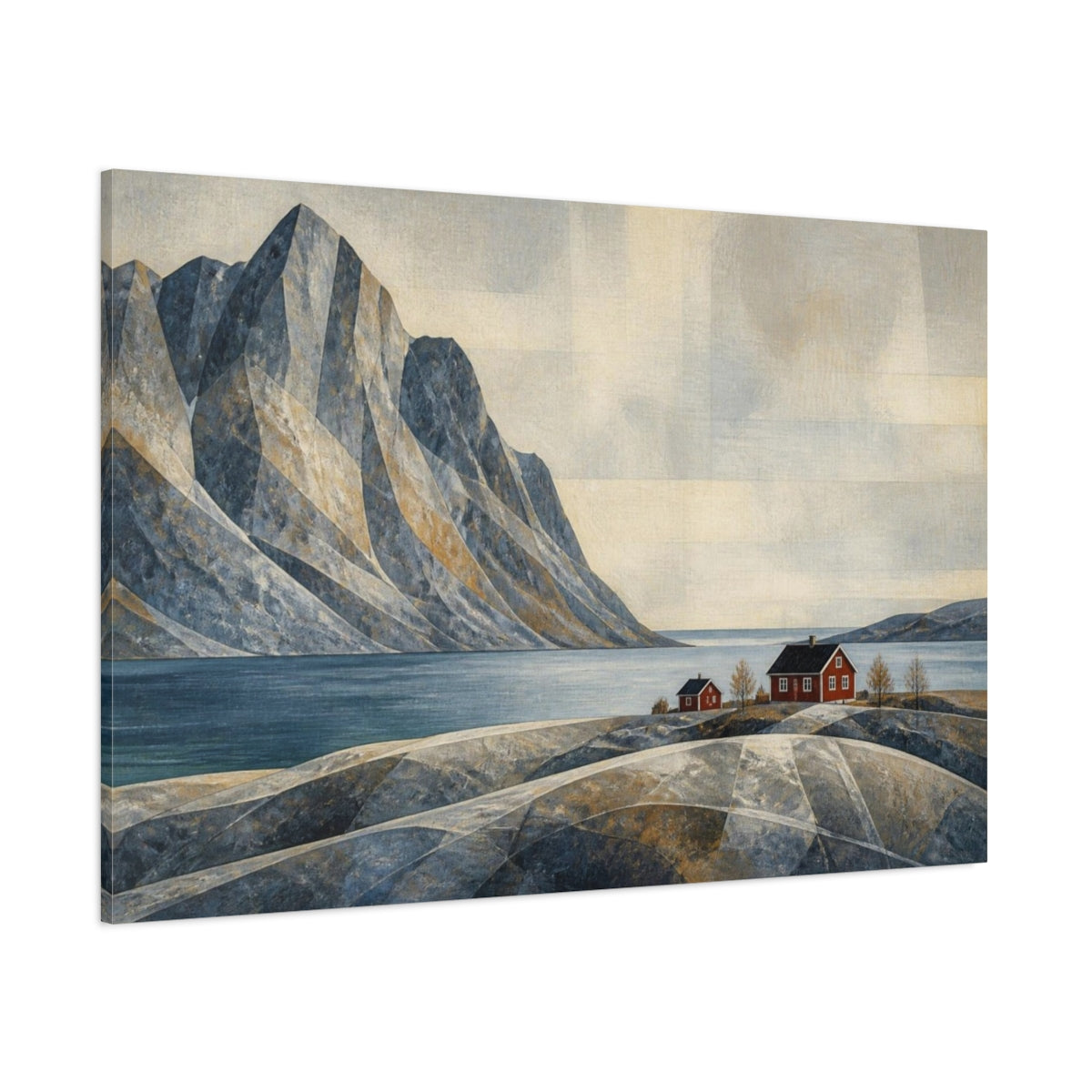 Side Mockup 1. Nordic Mountain Fjord shown as canvas print