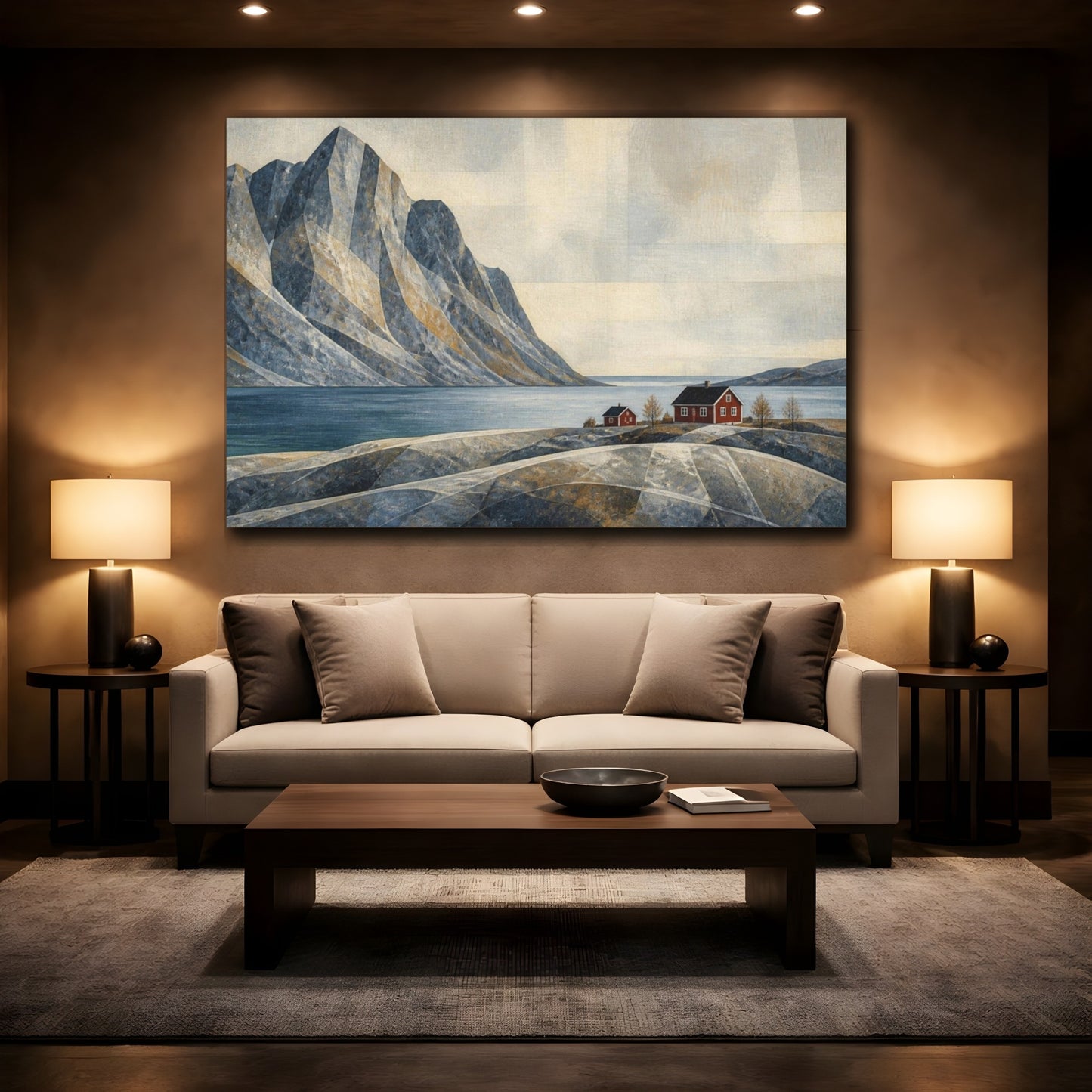 Mockup 2. Nordic Mountain Fjord shown as canvas print