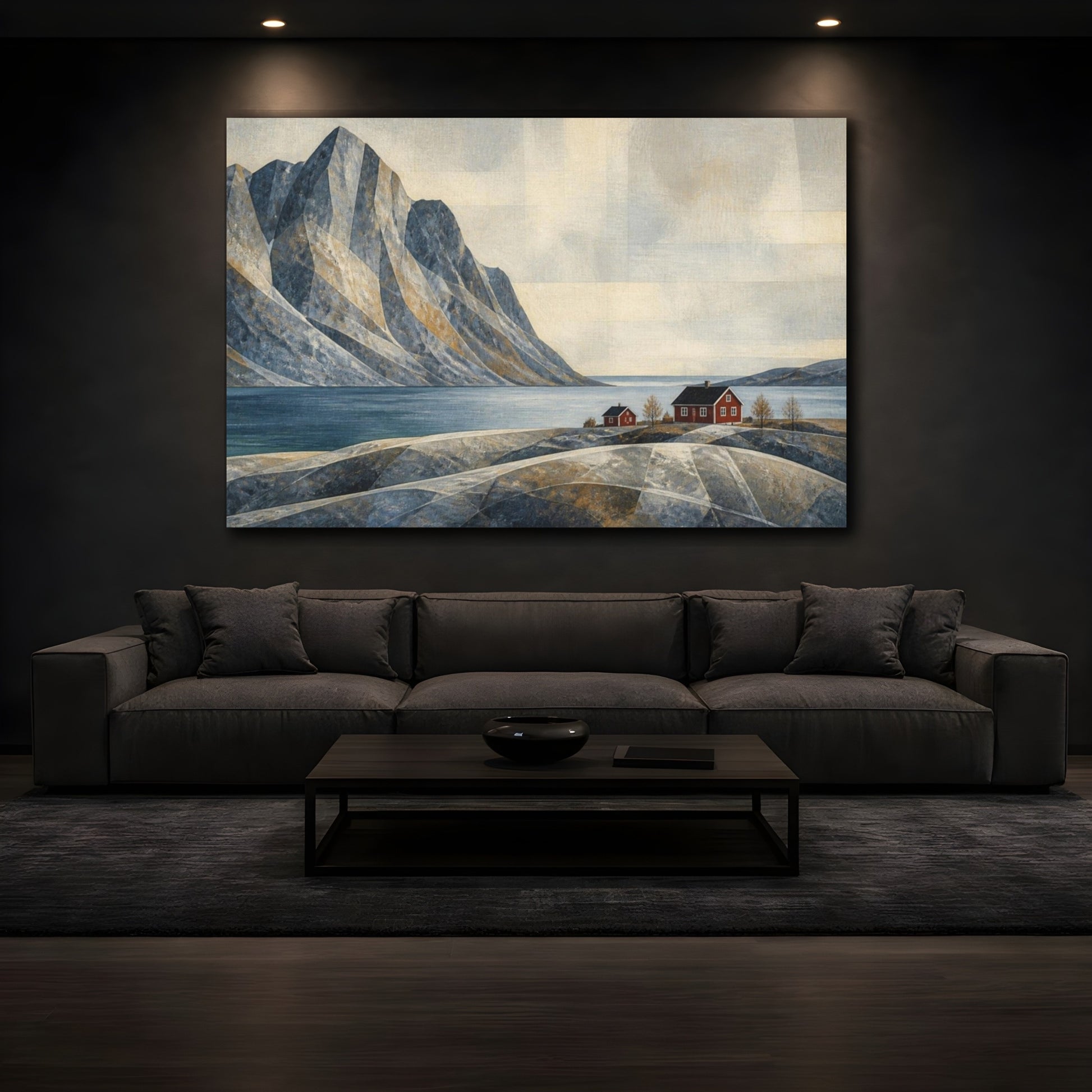 Mockup 3. Nordic Mountain Fjord shown as canvas print