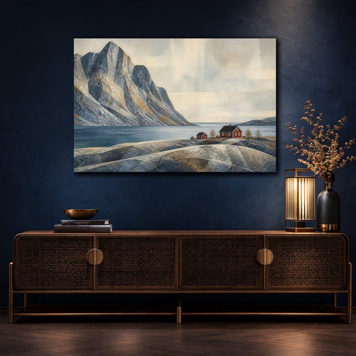 Mockup 4. Nordic Mountain Fjord shown as canvas print