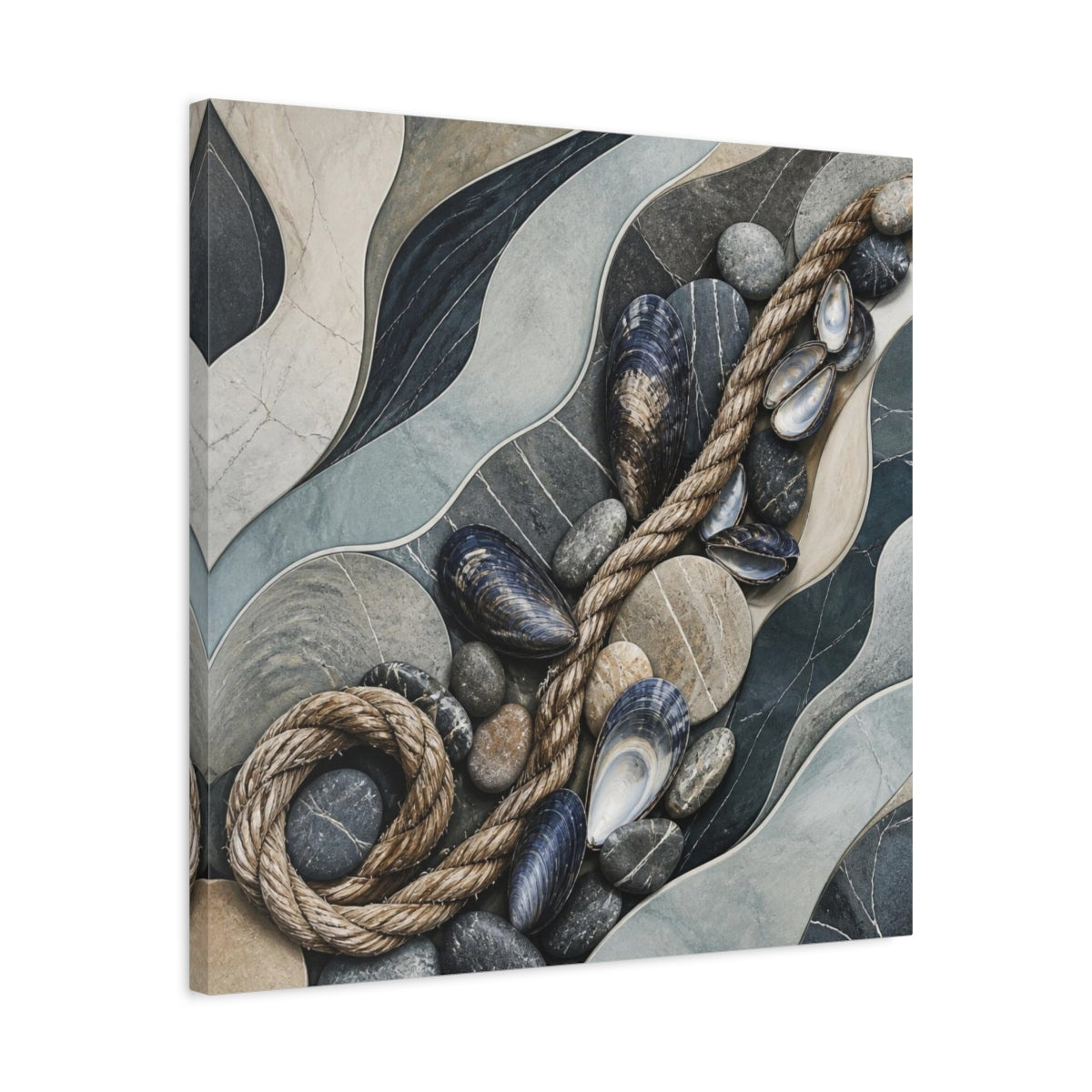 Side Mockup 4. Nordic Mussel Shells & Rope shown as canvas print
