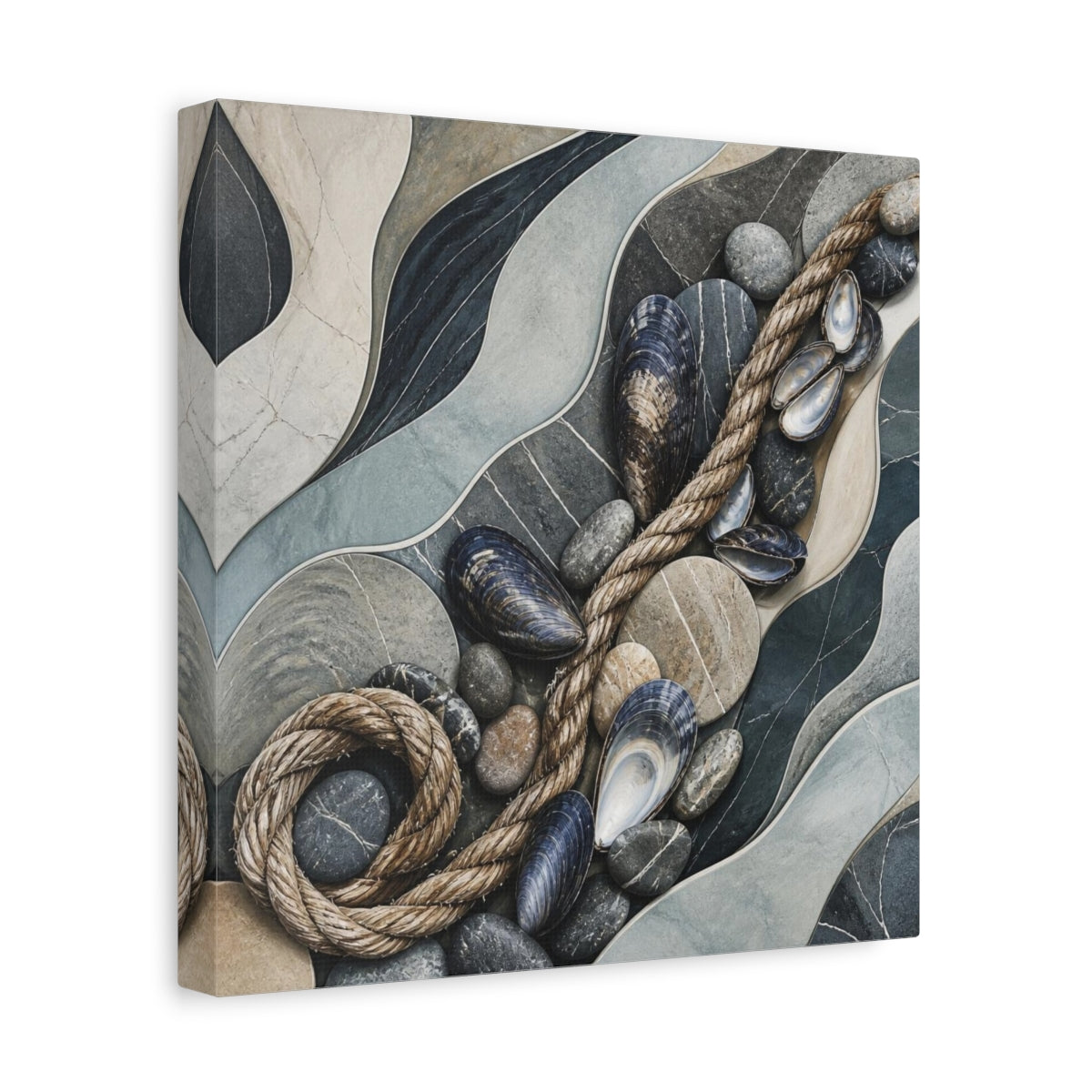 Side Mockup 8. Nordic Mussel Shells & Rope shown as canvas print