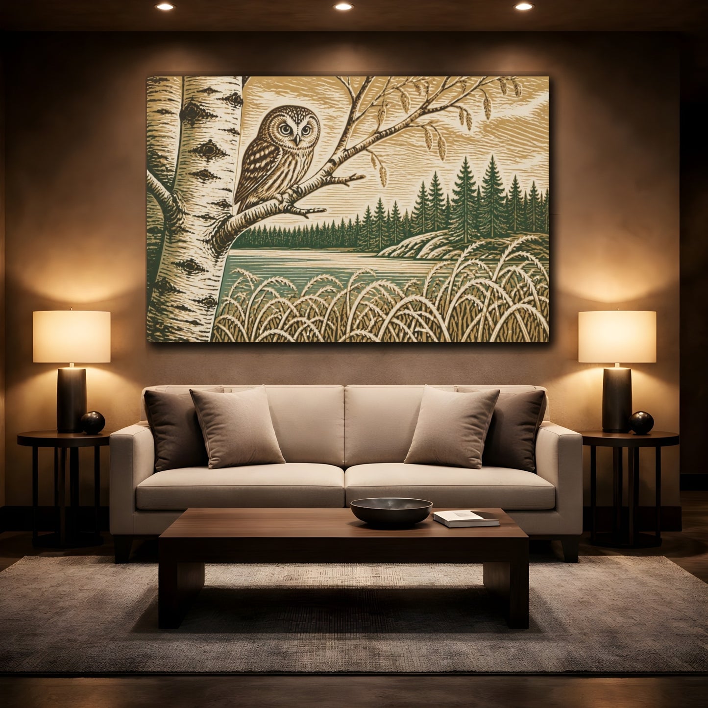 Mockup 2. Nordic Owl On Birch shown as canvas print