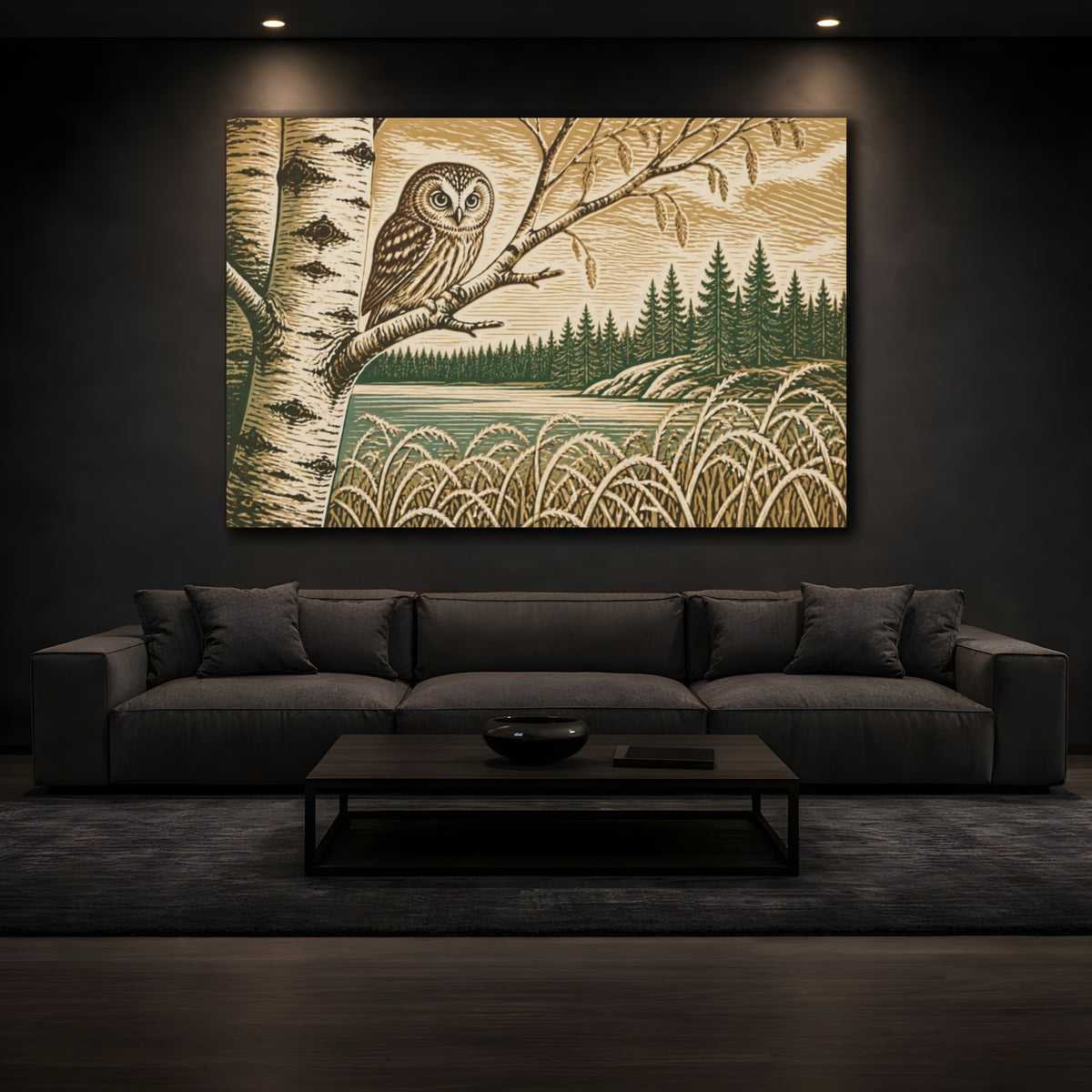 Mockup 3. Nordic Owl On Birch shown as canvas print