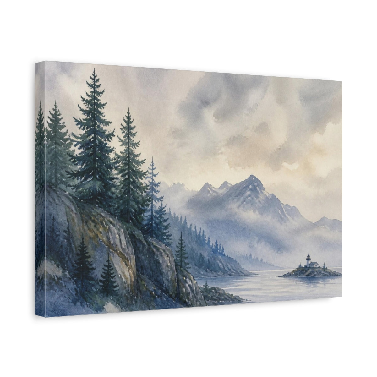 Side Mockup 4. Nordic Pine Shoreline shown as canvas print