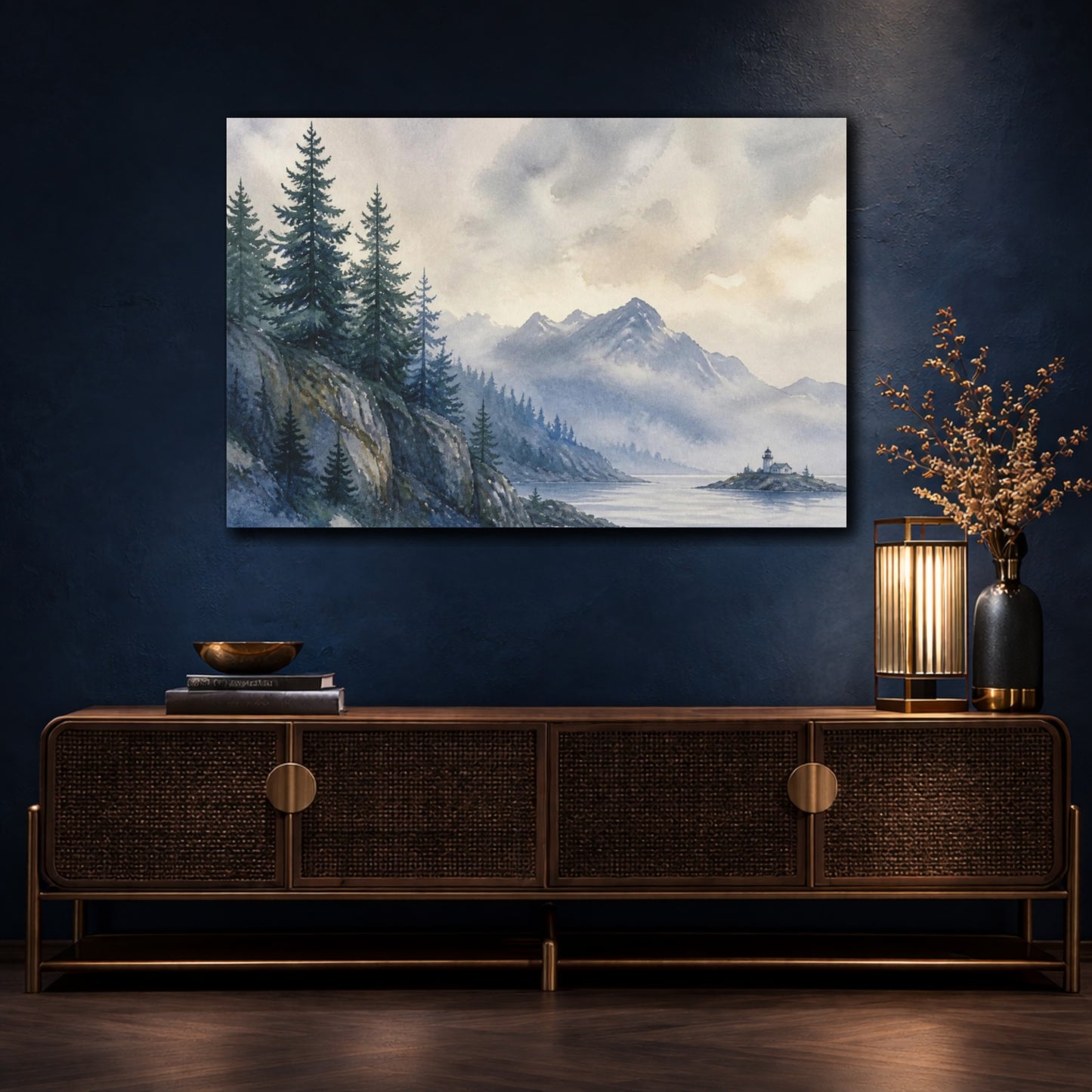 Mockup 4. Nordic Pine Shoreline shown as canvas print