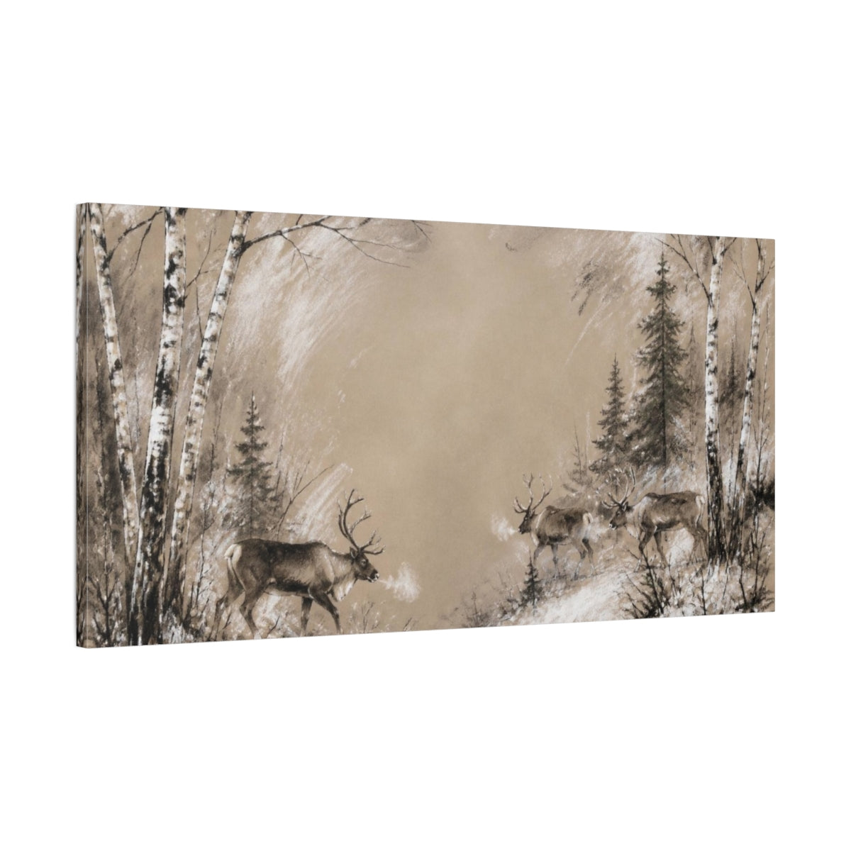 Main Mockup. Nordic Reindeer Crossing shown as canvas print