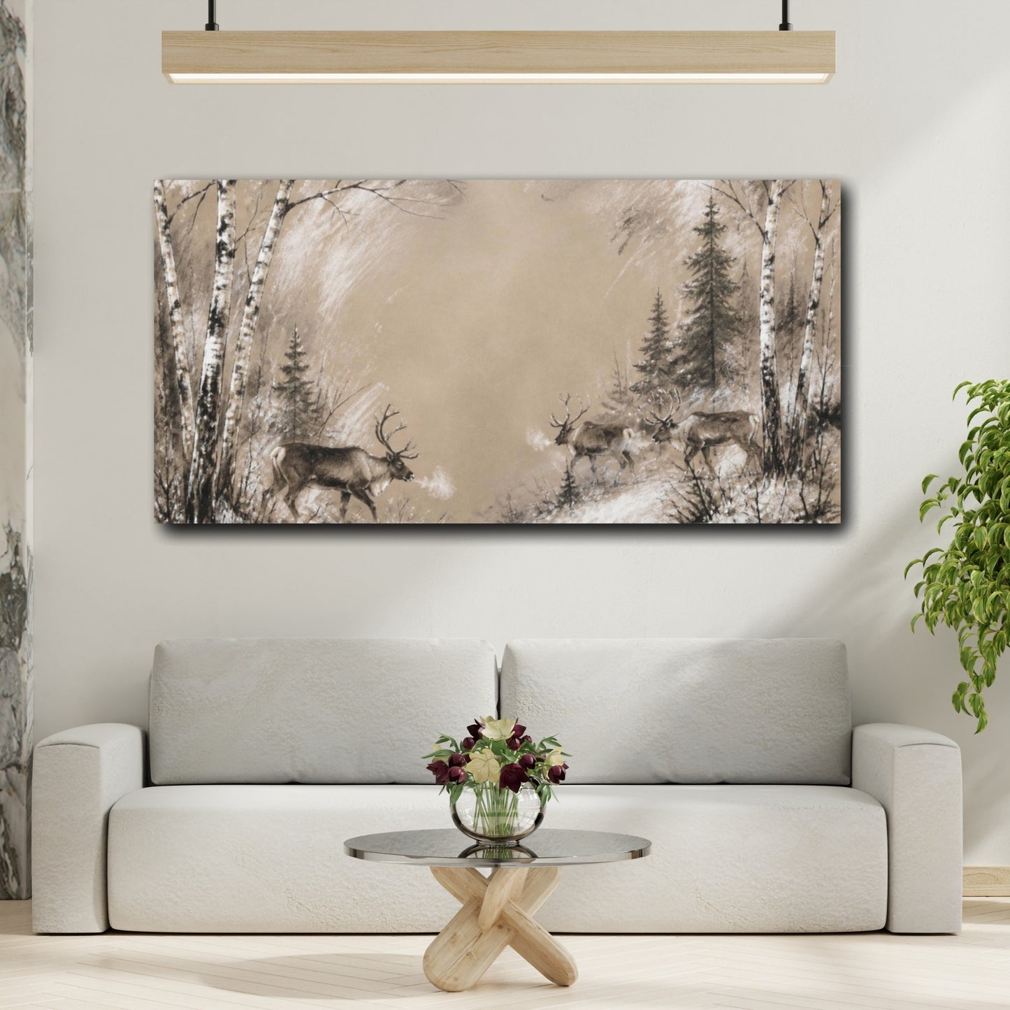 Mockup 2. Nordic Reindeer Crossing shown as canvas print