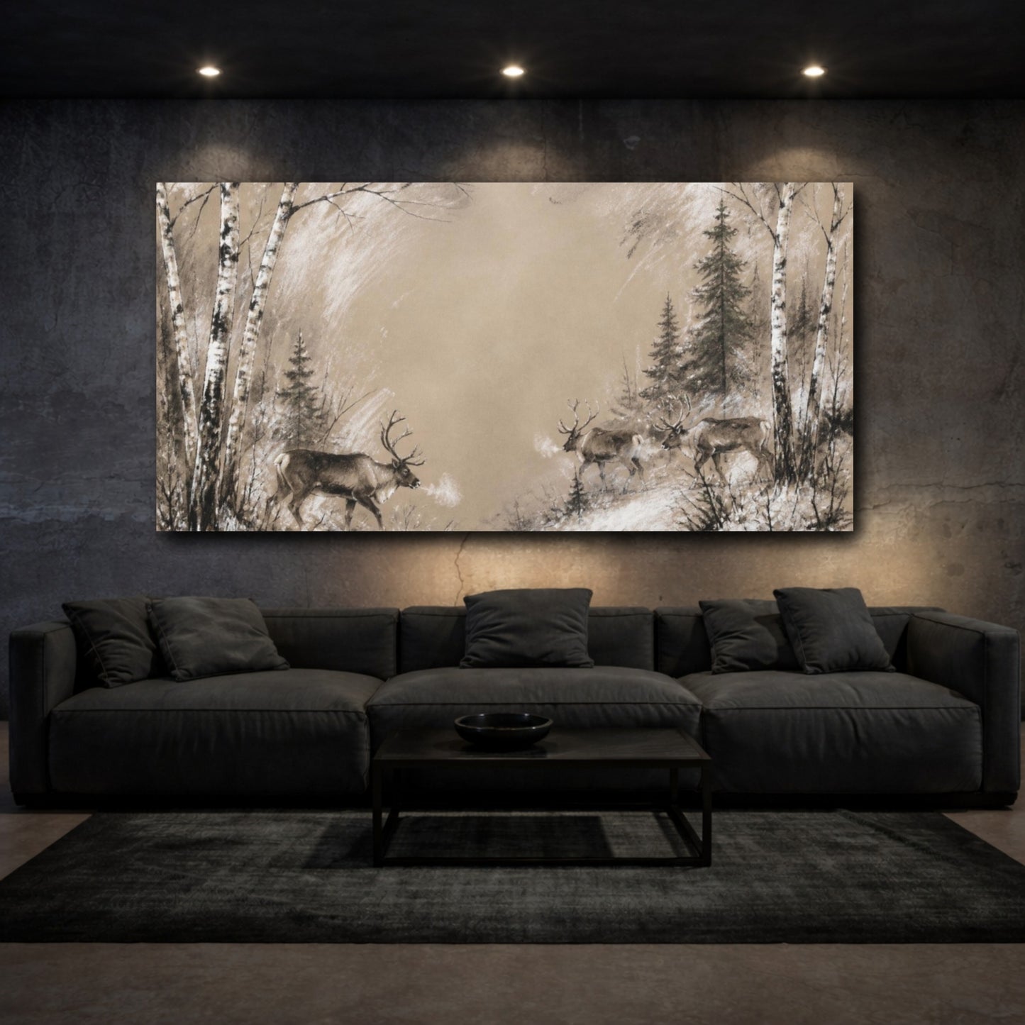 Mockup 3. Nordic Reindeer Crossing shown as canvas print