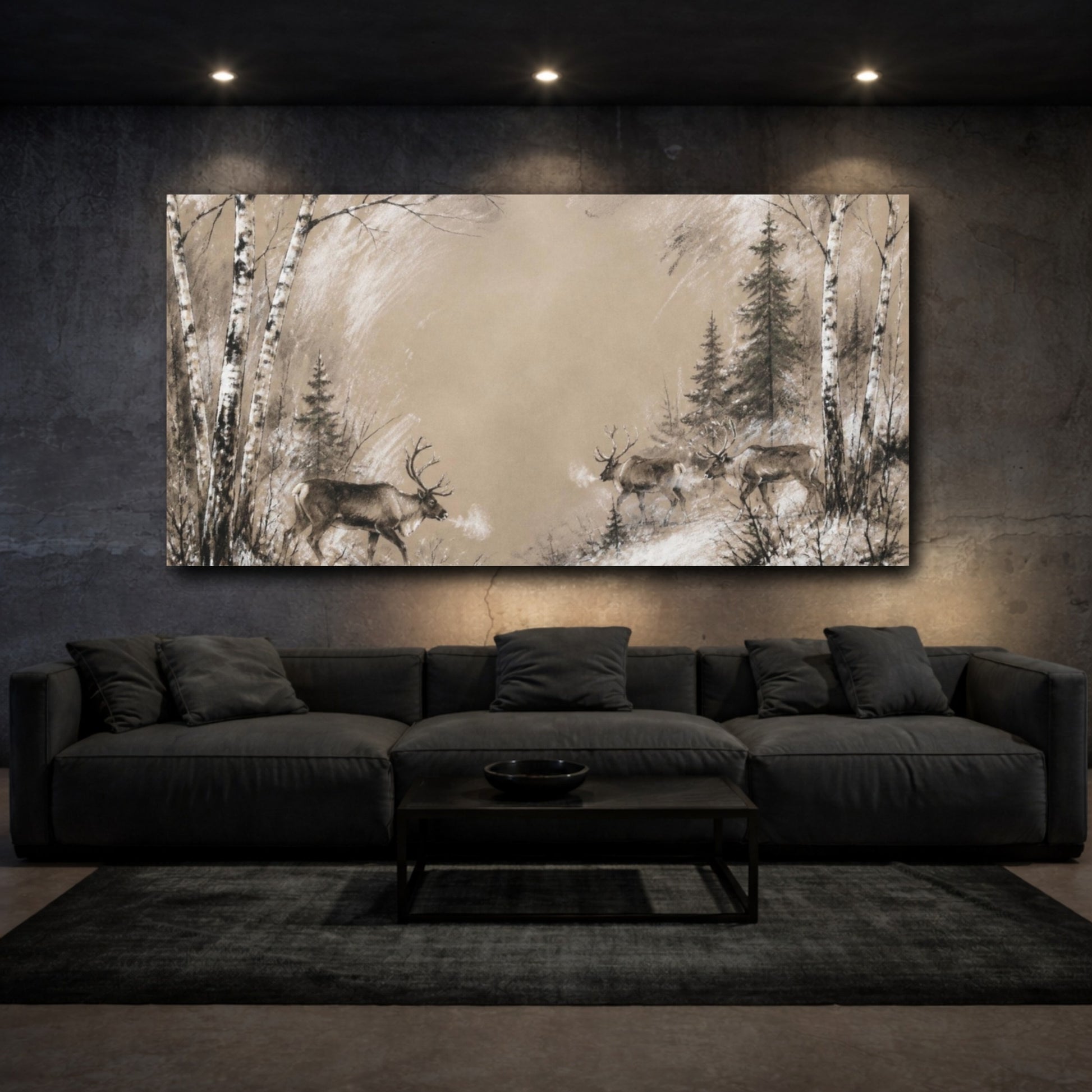 Mockup 3. Nordic Reindeer Crossing shown as canvas print