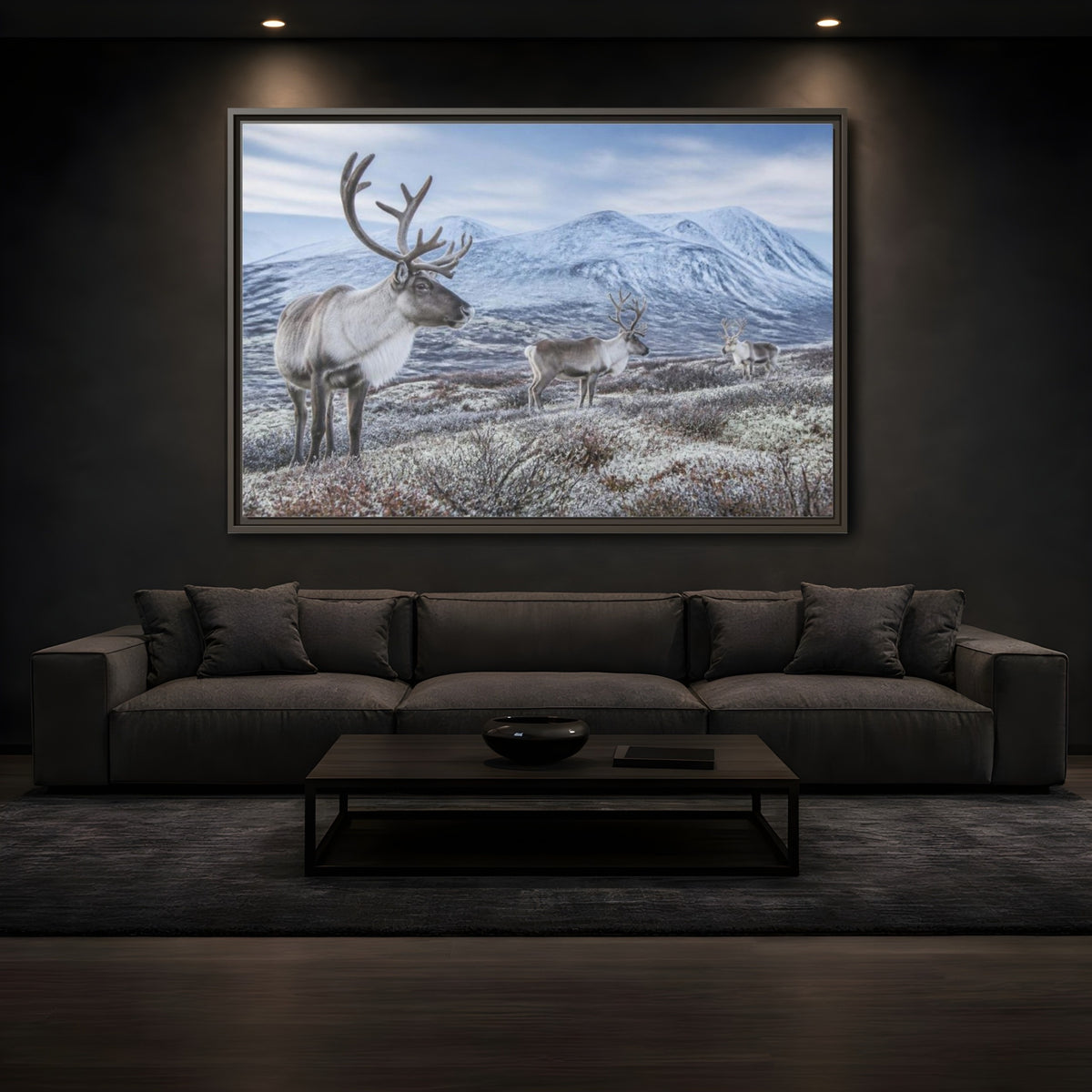 Mockup 3. Nordic Reindeer In Tundra shown as framed canvas print