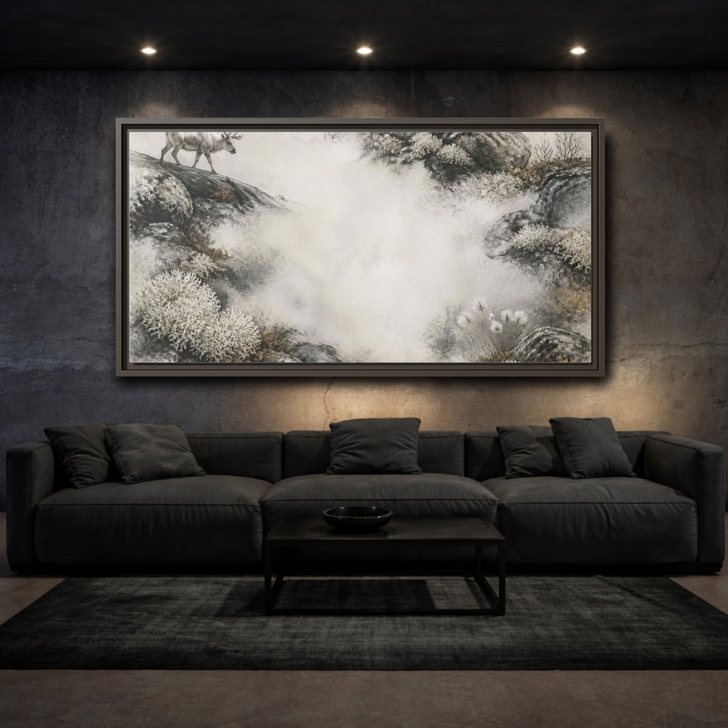 Mockup 3. Nordic Reindeer Study shown as framed canvas print