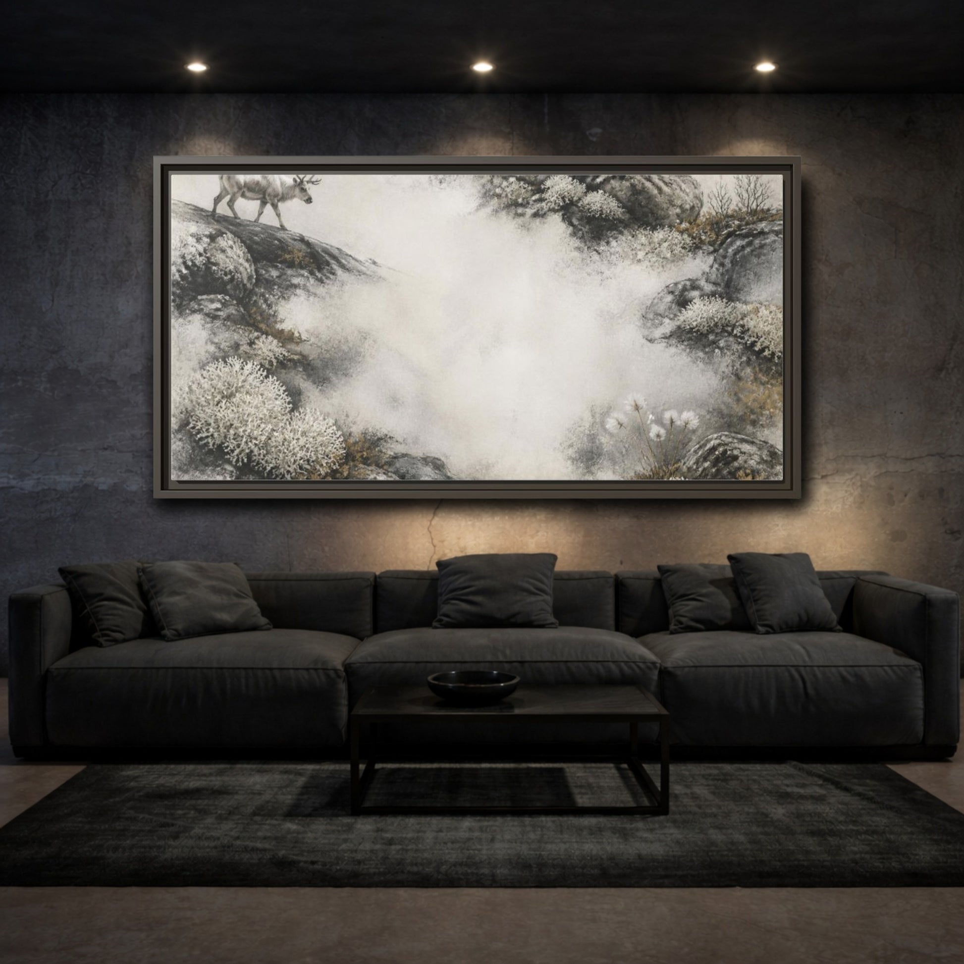 Mockup 3. Nordic Reindeer Study shown as framed canvas print