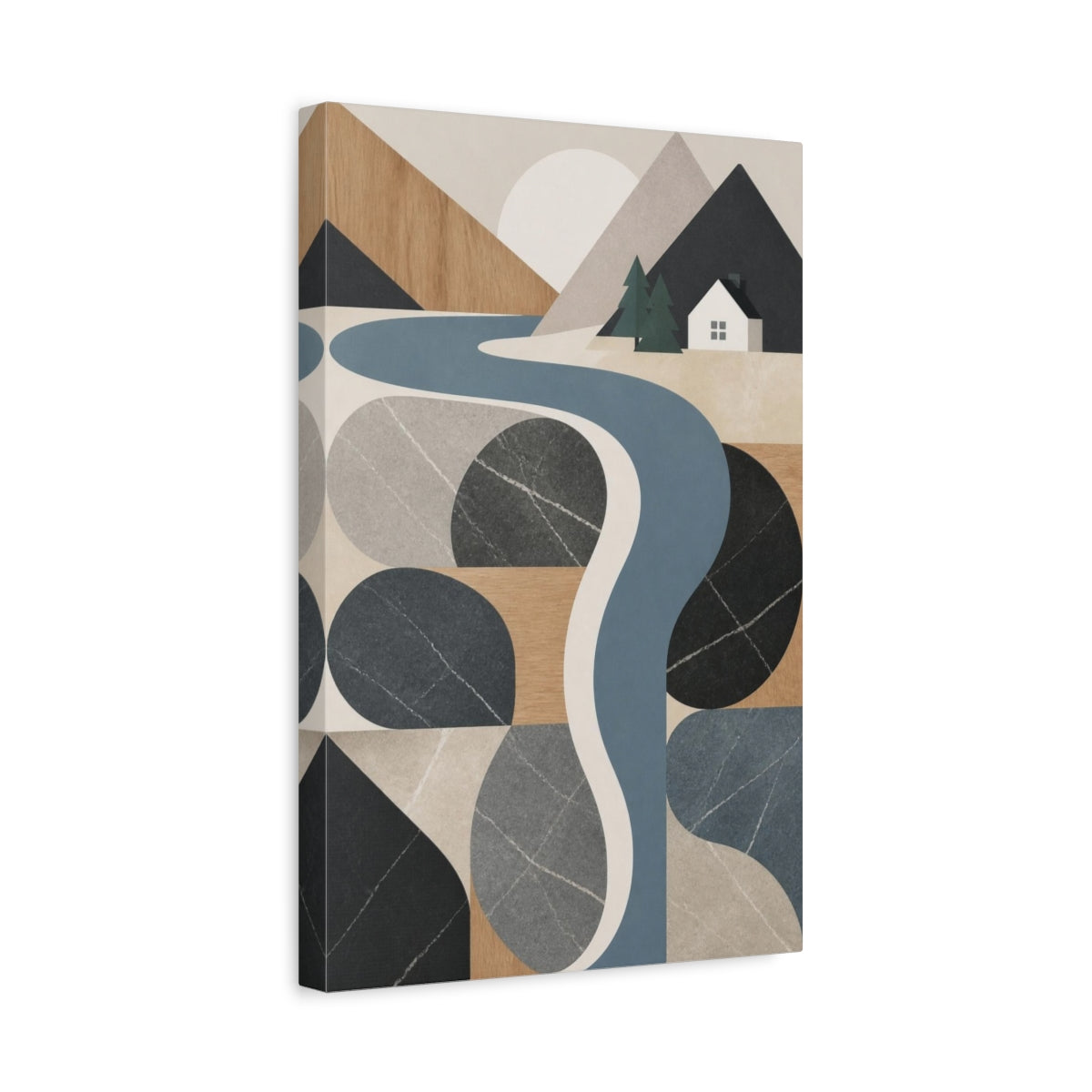 Side Mockup 4. Nordic River Stones shown as canvas print