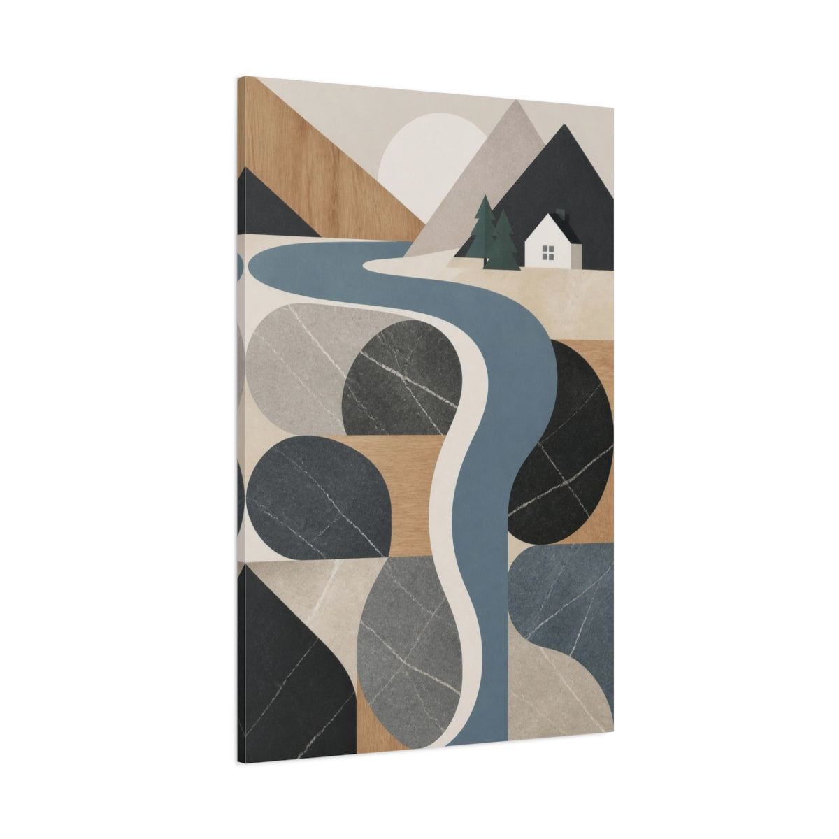Side Mockup 1. Nordic River Stones shown as canvas print