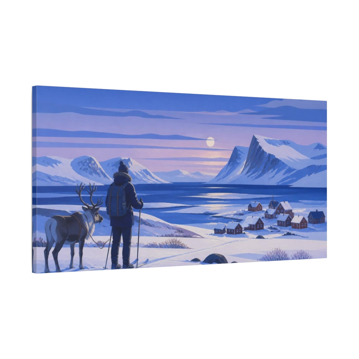 Main Mockup. Nordic Skier At Twilight shown as canvas print