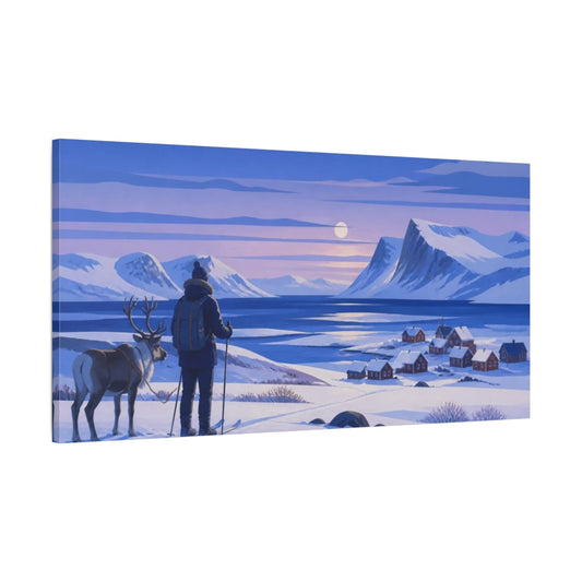 Main Mockup. Nordic Skier At Twilight shown as canvas print
