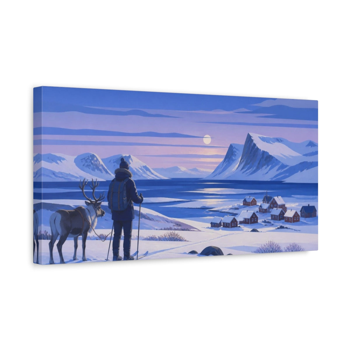 Side Mockup 3. Nordic Skier At Twilight shown as canvas print