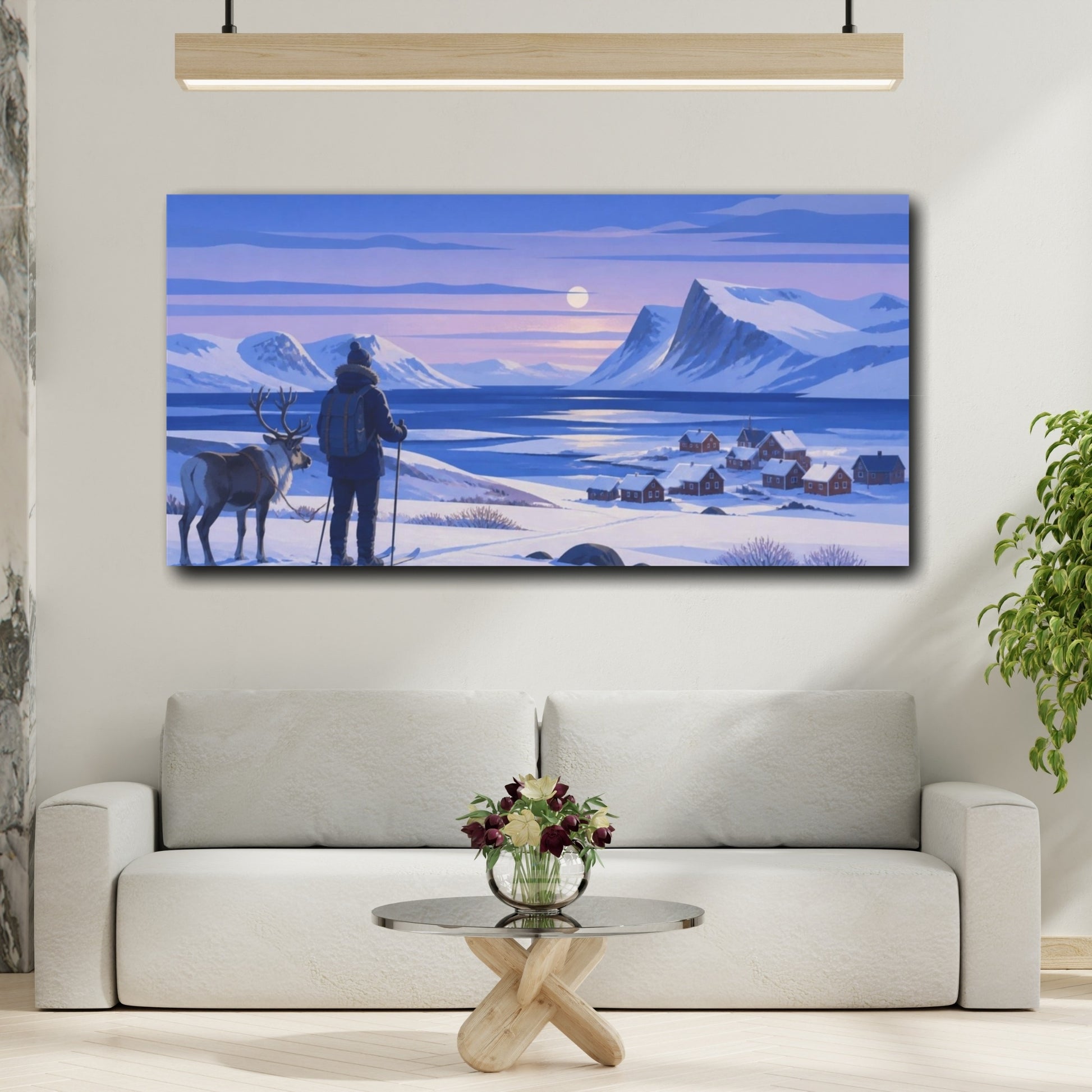 Mockup 2. Nordic Skier At Twilight shown as canvas print
