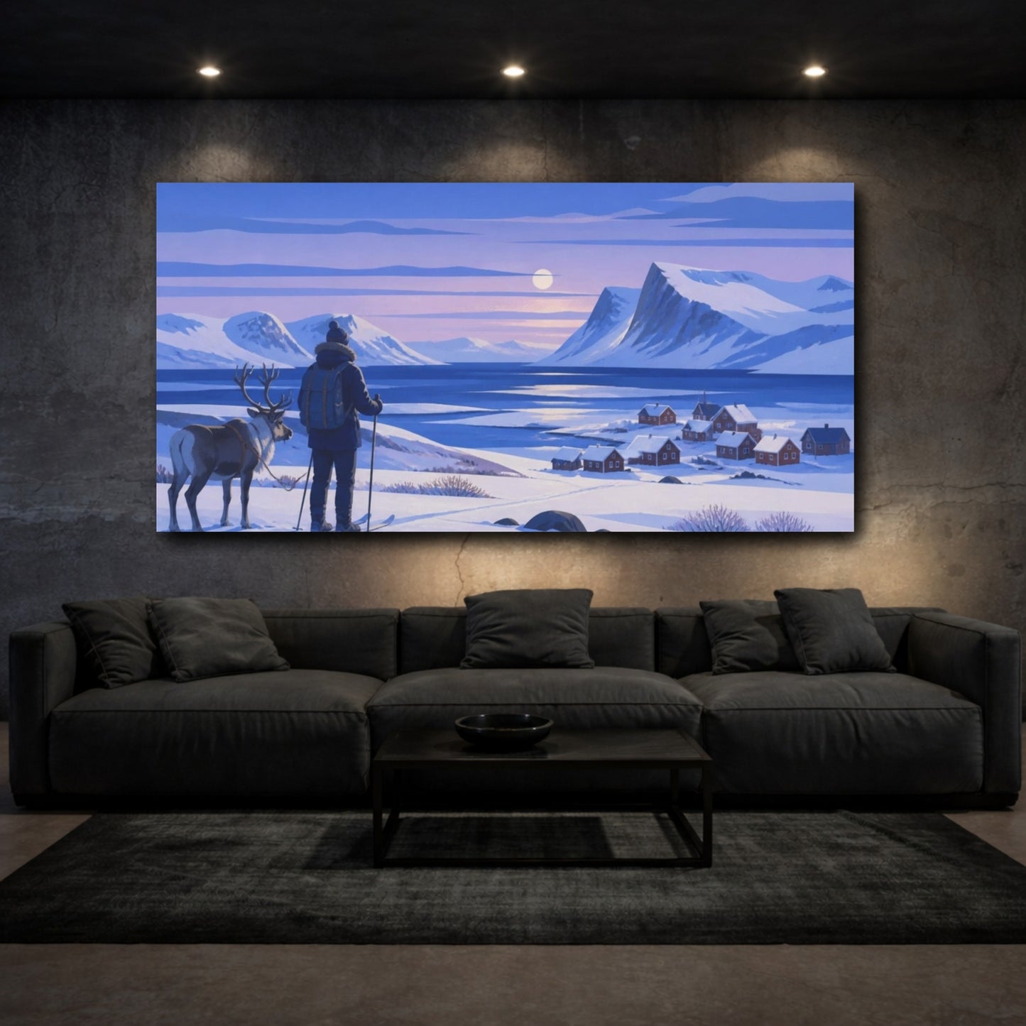 Mockup 3. Nordic Skier At Twilight shown as canvas print