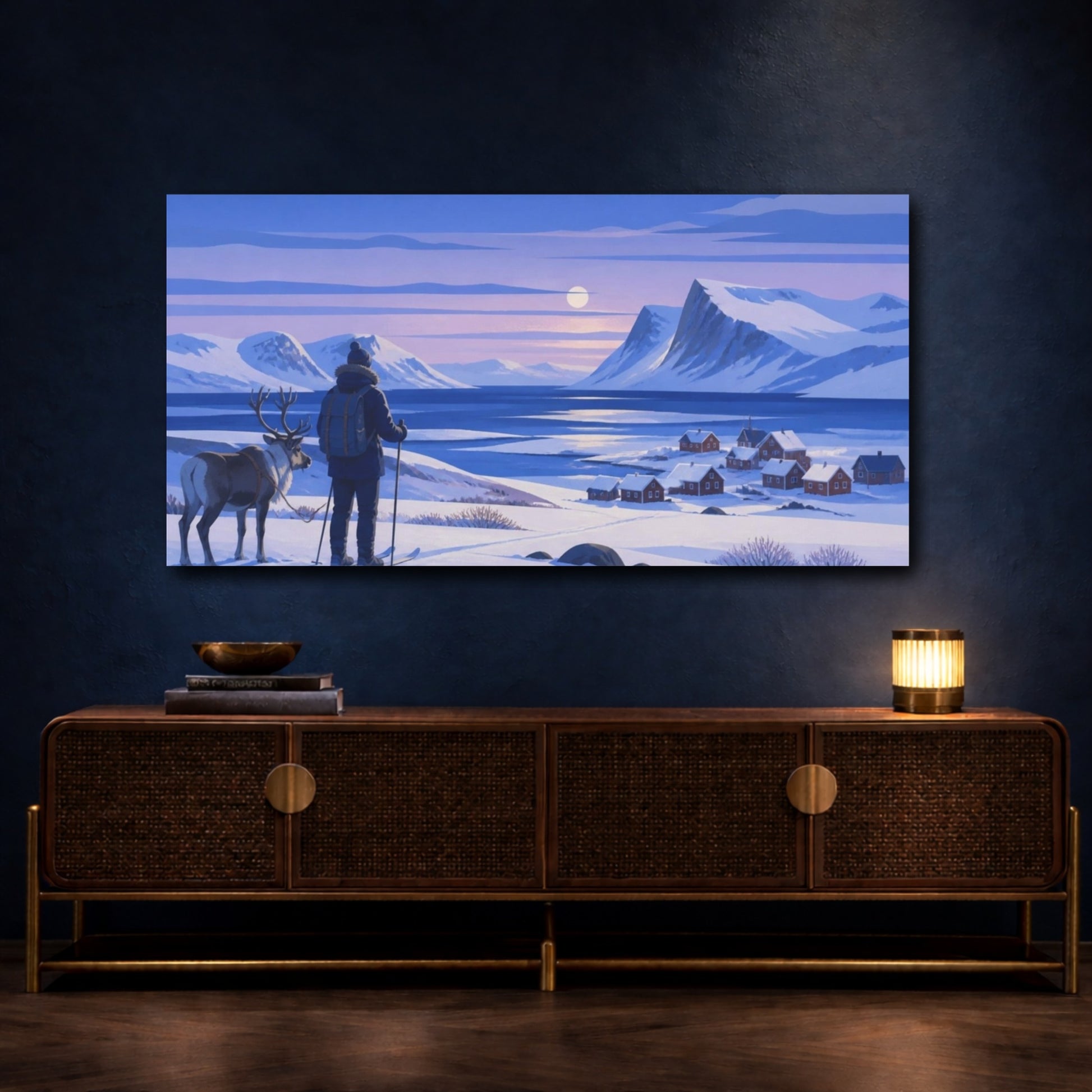 Mockup 4. Nordic Skier At Twilight shown as canvas print
