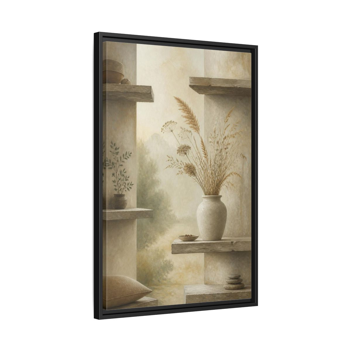 Side Mockup 14. Nordic Stoneware Vase shown as framed canvas print