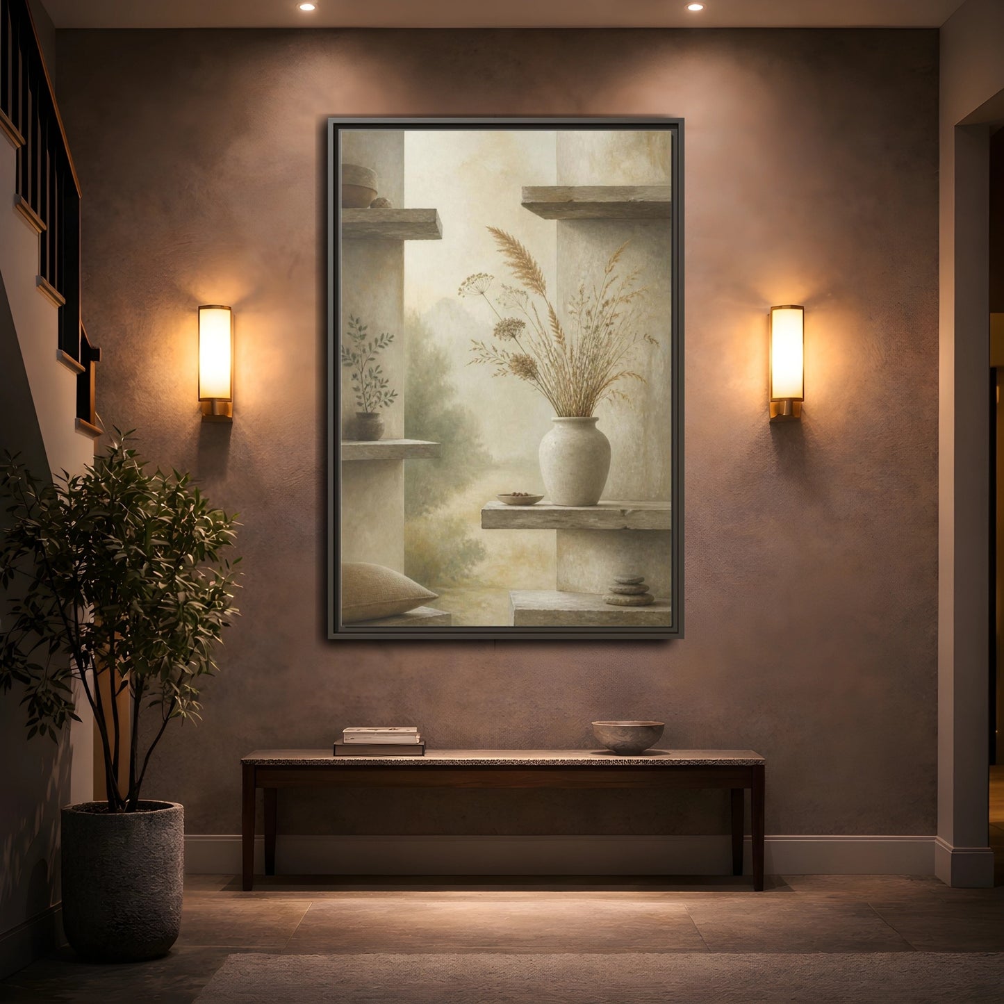 Mockup 2. Nordic Stoneware Vase shown as framed canvas print