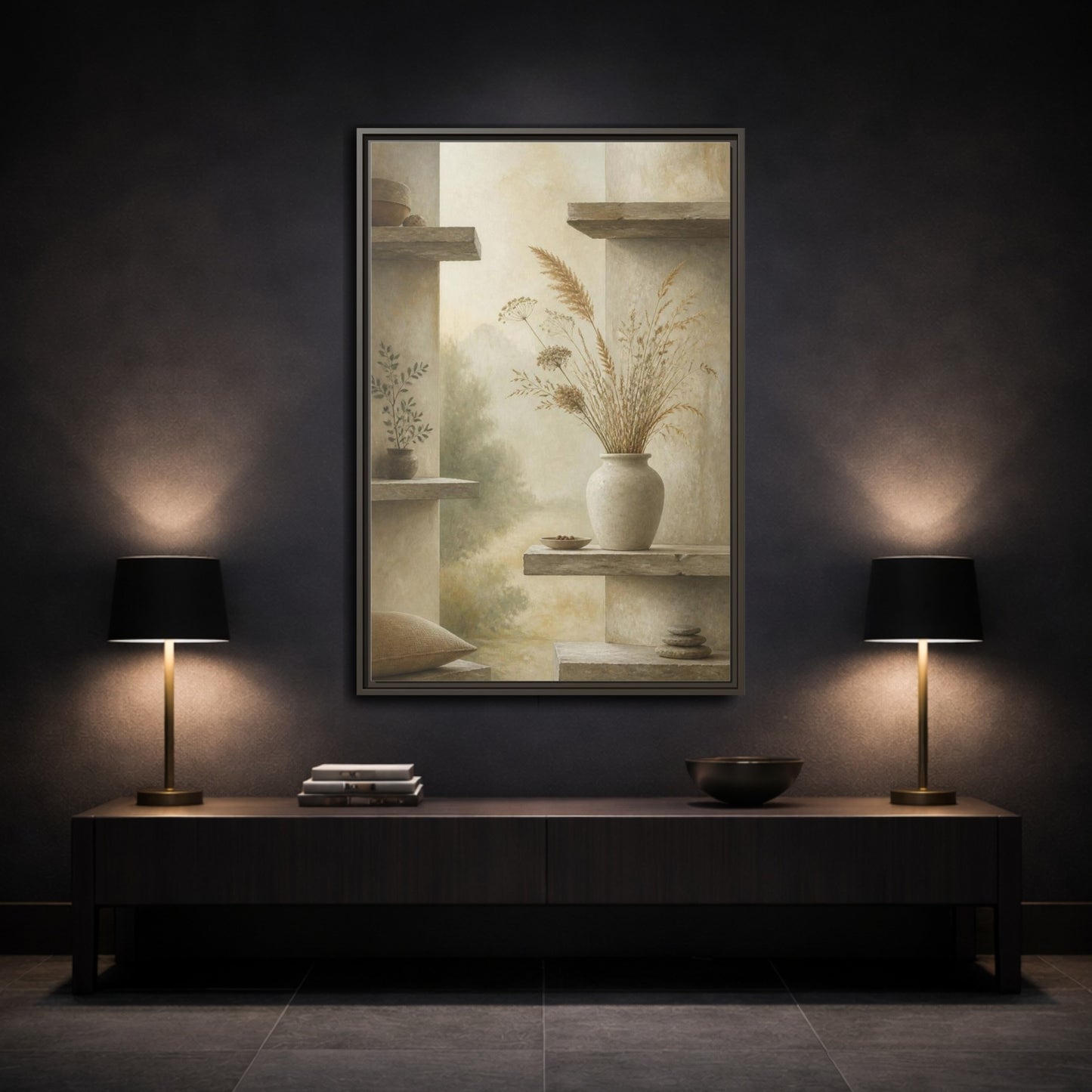 Mockup 3. Nordic Stoneware Vase shown as framed canvas print