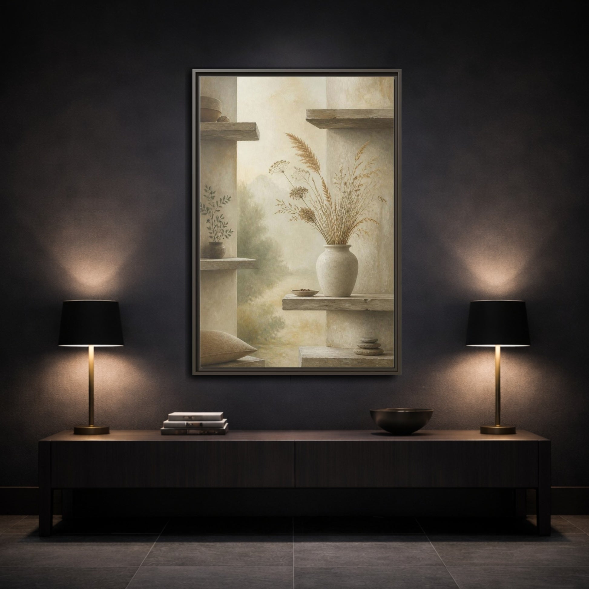 Mockup 3. Nordic Stoneware Vase shown as framed canvas print