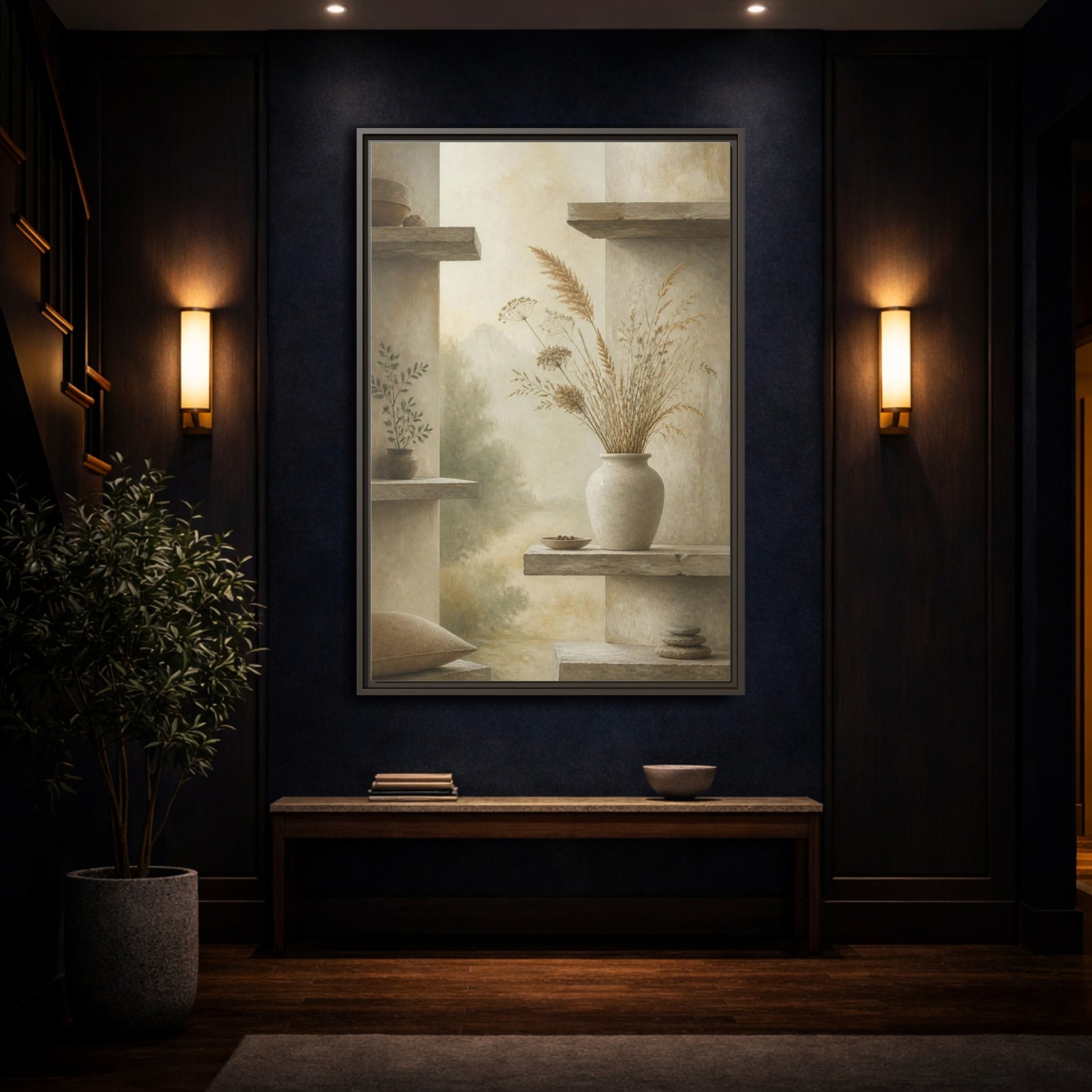 Mockup 4. Nordic Stoneware Vase shown as framed canvas print